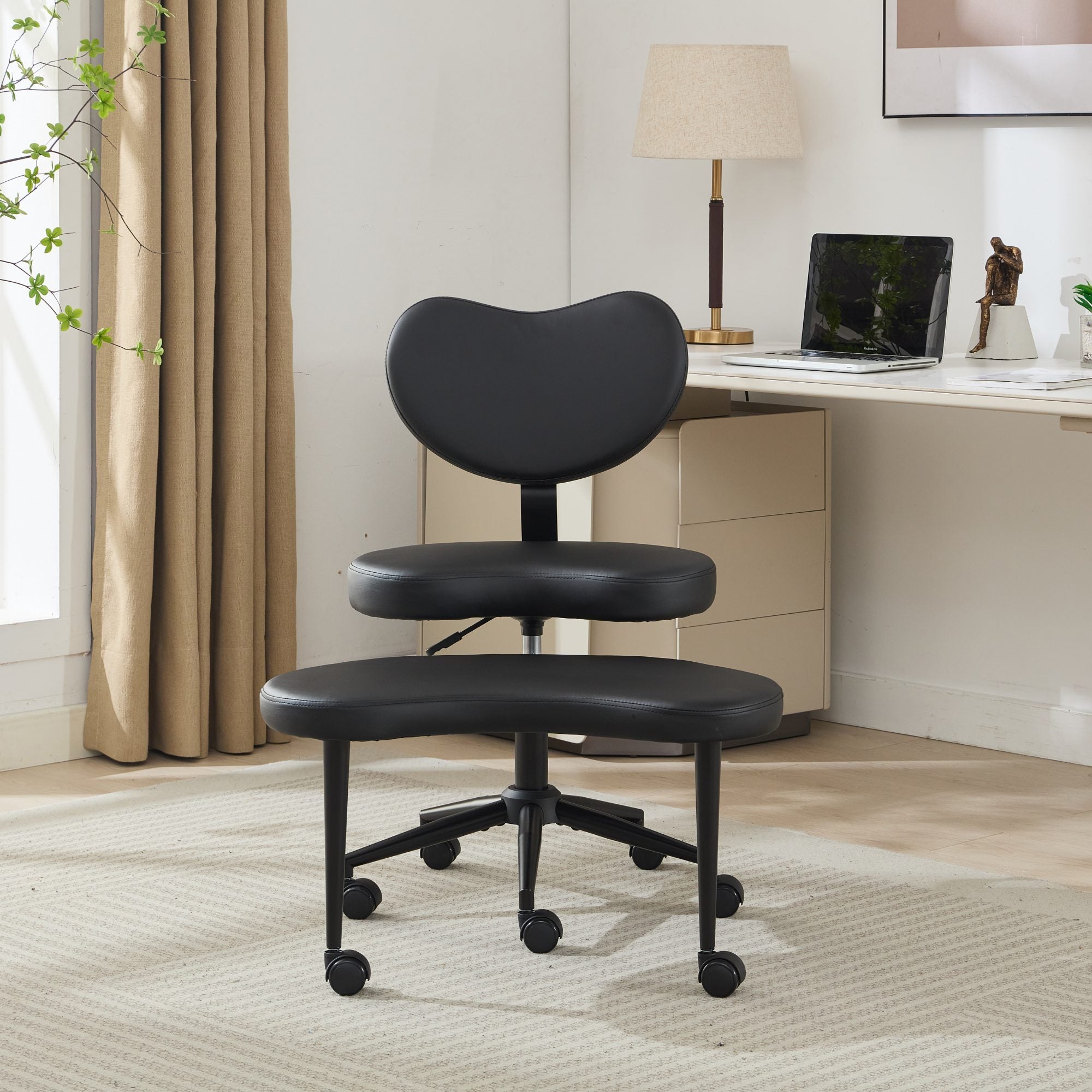 Meditation Chair Plus, Cross Legged Chair with Wheels, ADHD Chair, Criss Cross Desk Chair with Lumbar Support and Adjustable Stool, Flexible Design for Fidgety Sitters, Black PU