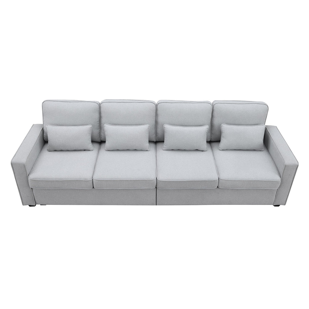 [VIDEO provided] [New] 104' 4-Seater Modern Linen Fabric Sofa with Armrest Pockets and 4 Pillows,Minimalist Style Couch for Living Room, Apartment, Office,3 Colors