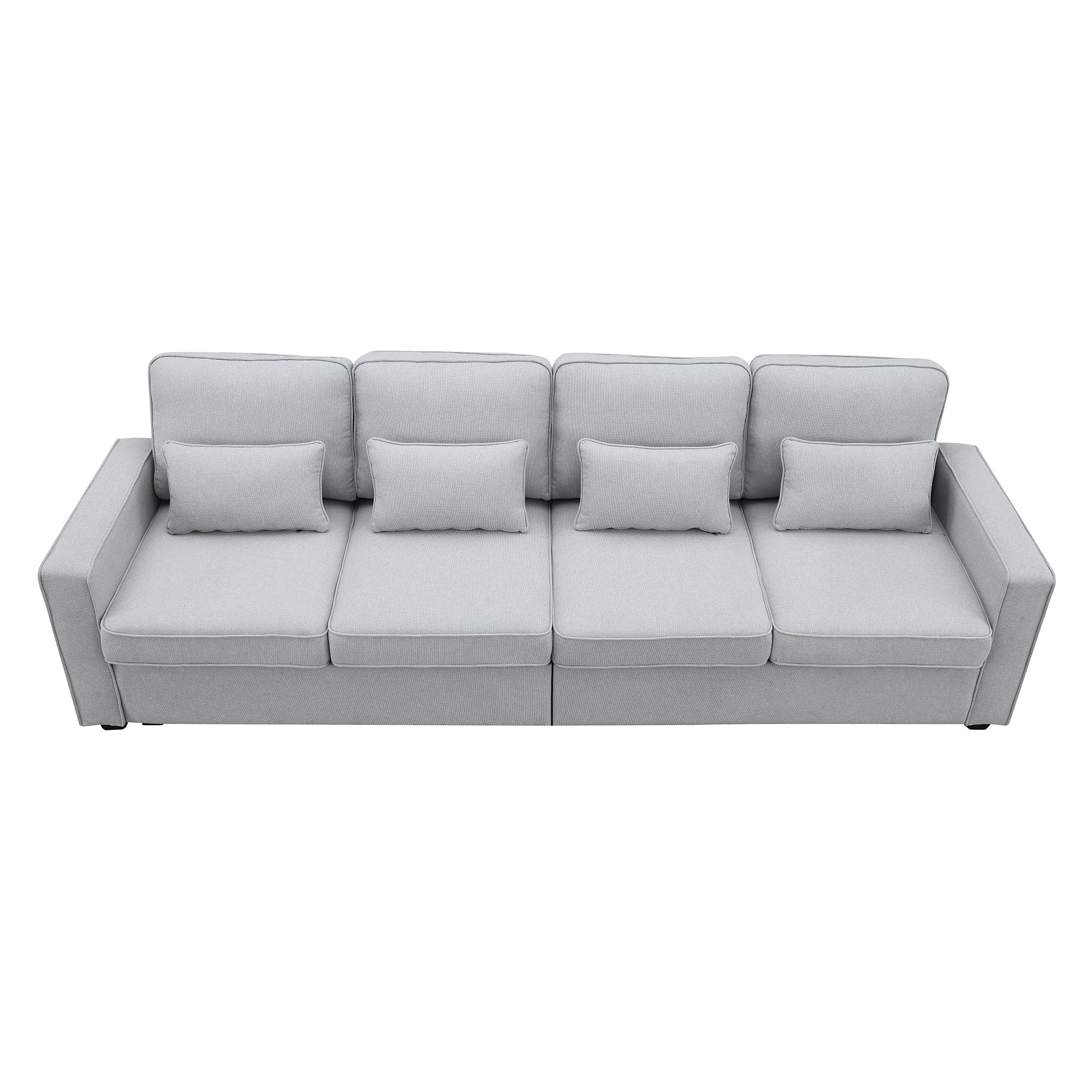 [VIDEO provided] [New] 104' 4-Seater Modern Linen Fabric Sofa with Armrest Pockets and 4 Pillows,Minimalist Style Couch for Living Room, Apartment, Office,3 Colors