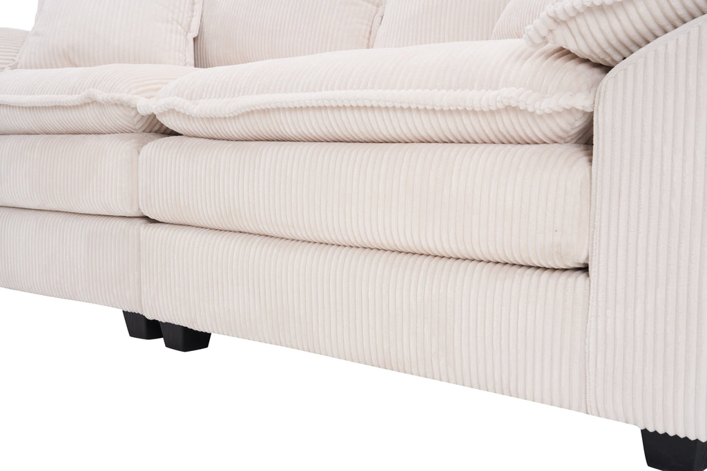 Corduroy 2-seats sofa With 2 back pillows,2 toss pillows and two ottoman,Comfy Sofa- Deep Seat Couch for Living Room,White