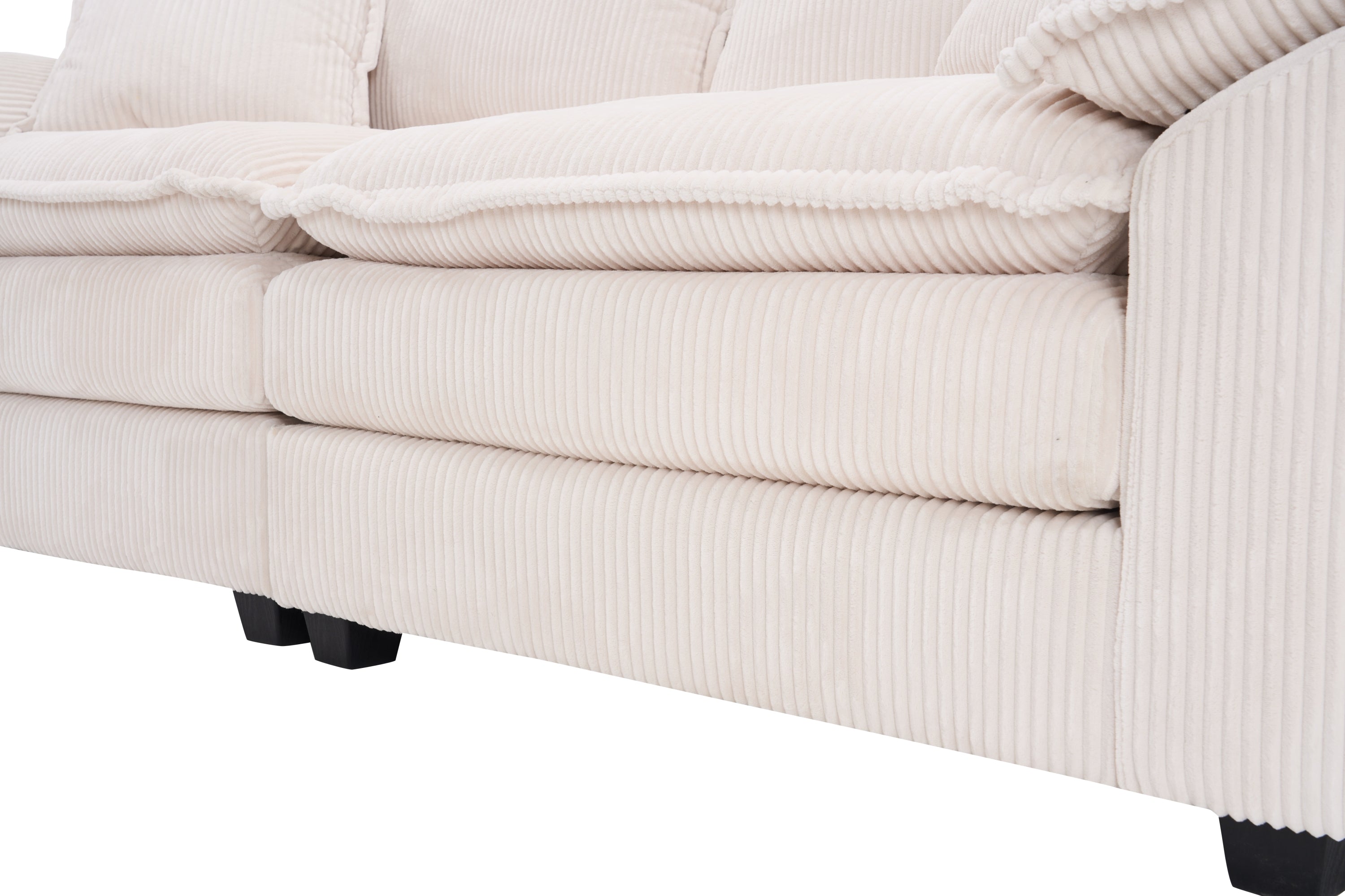 Corduroy 2-seats sofa With 2 back pillows,2 toss pillows and two ottoman,Comfy Sofa- Deep Seat Couch for Living Room,White