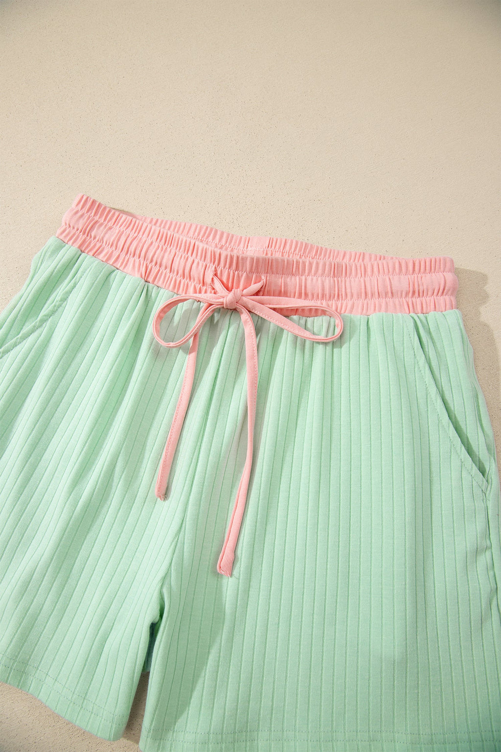 Colorblock Trim Ribbed Top & Shorts Set