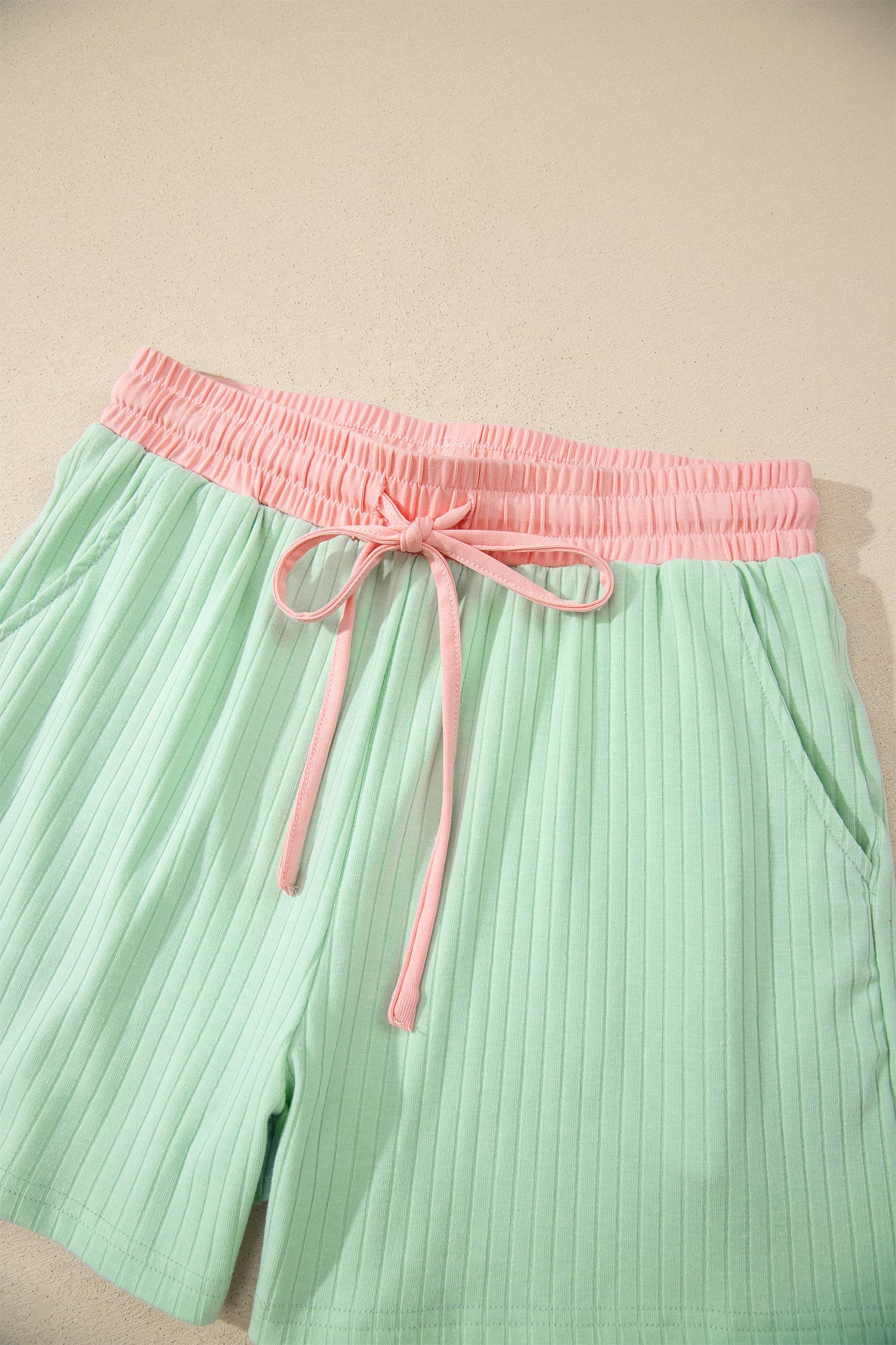 Colorblock Trim Ribbed Top & Shorts Set