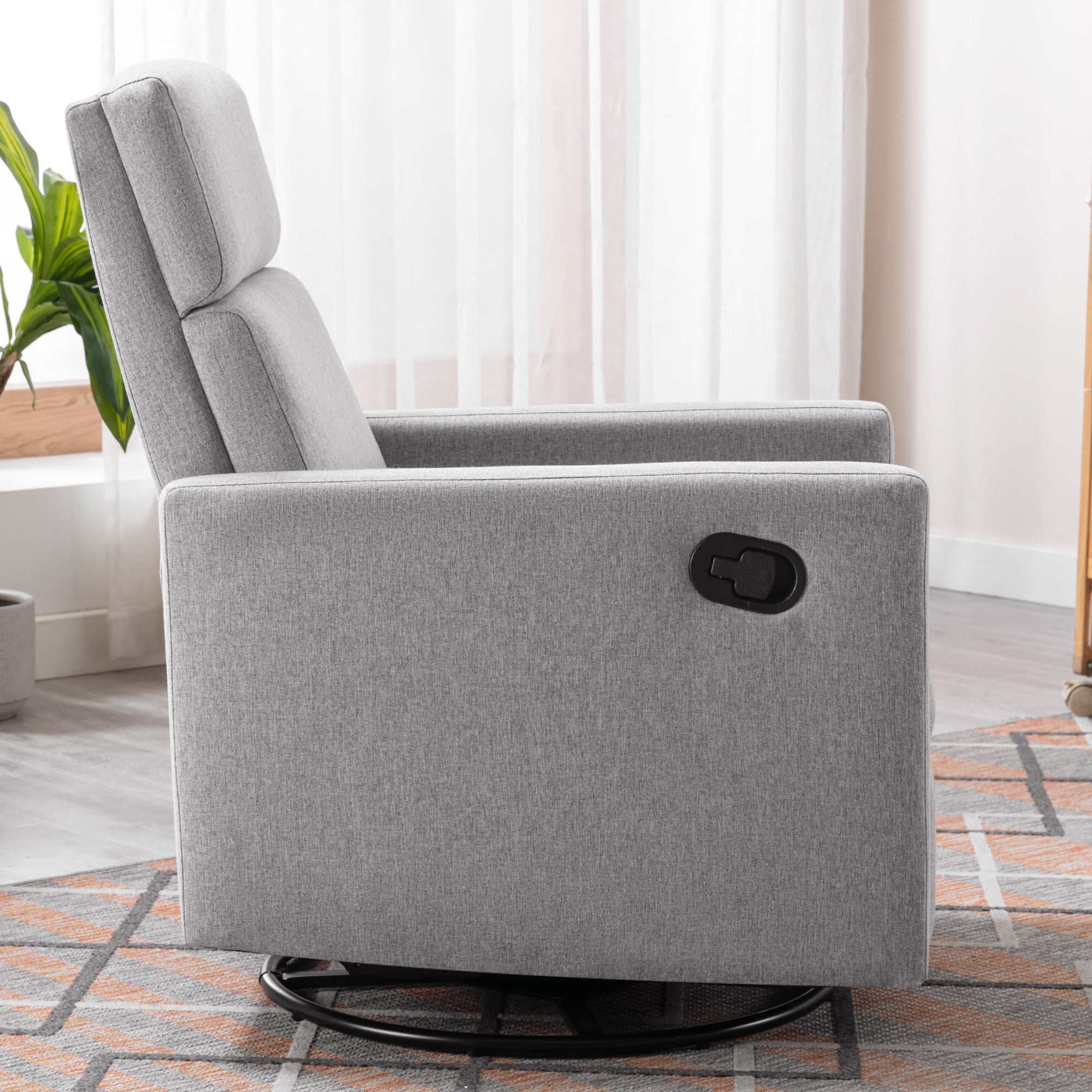 Modern Upholstered Rocker Nursery Chair Plush Seating Glider Swivel Recliner Chair, Gray Linen