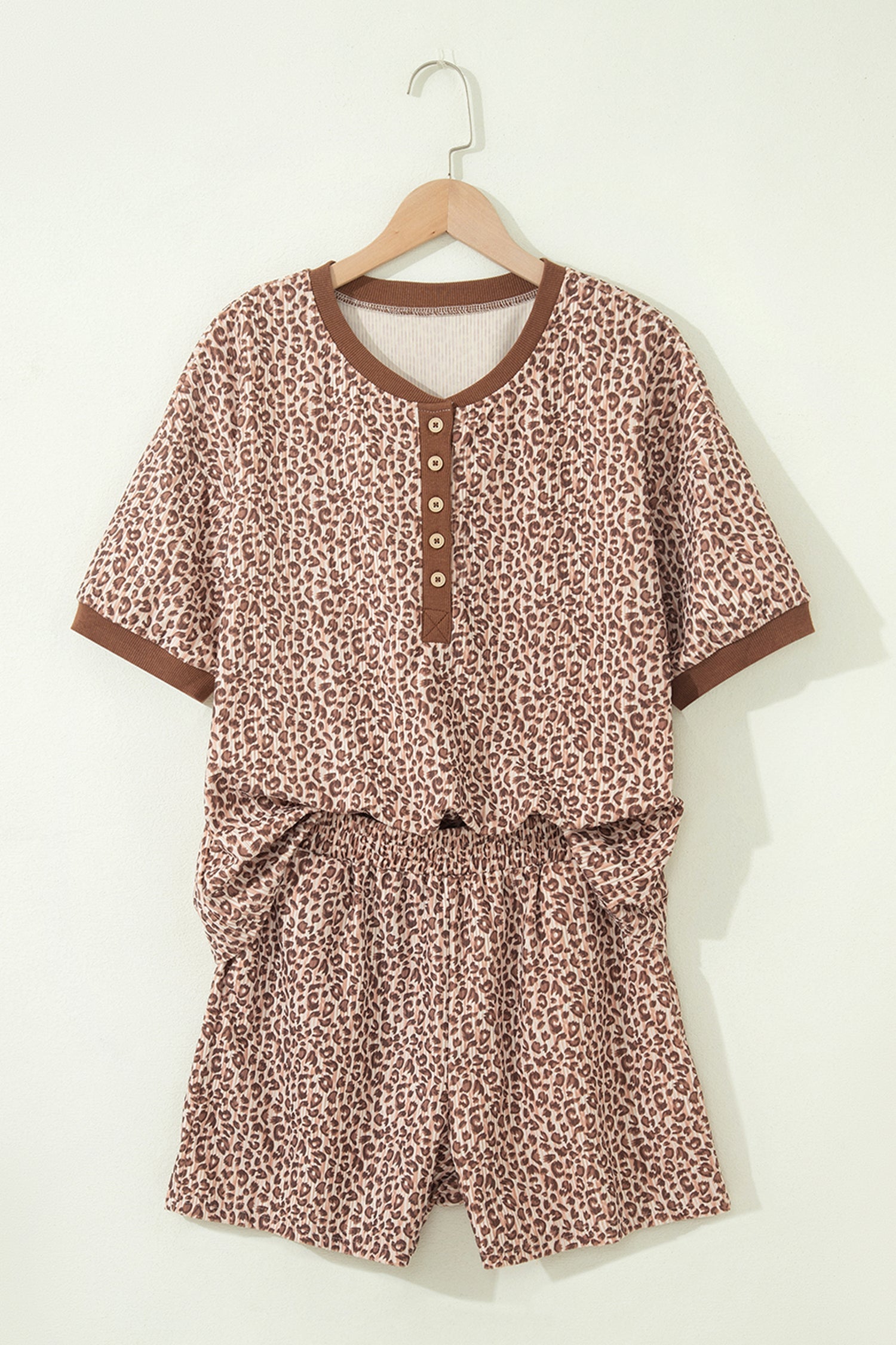 Leopard Ribbed Tee & Elastic Waist Shorts Set
