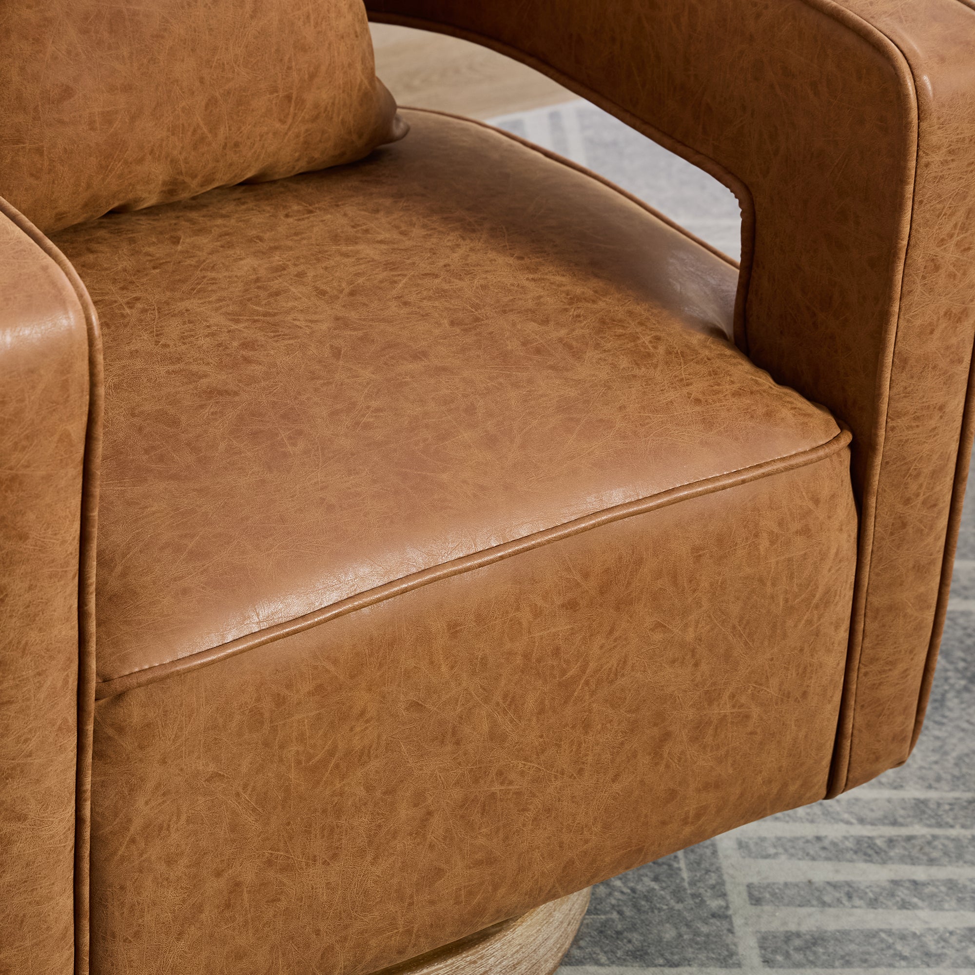 29.1'W Swivel Accent Open Back Barrel Chair Modern Comfy Sofa Chair With Weathered Base For Nursery Bedroom Living Room Hotel Office, Club Chair Leisure Arm Chair For Lounge (Brown,PU)
