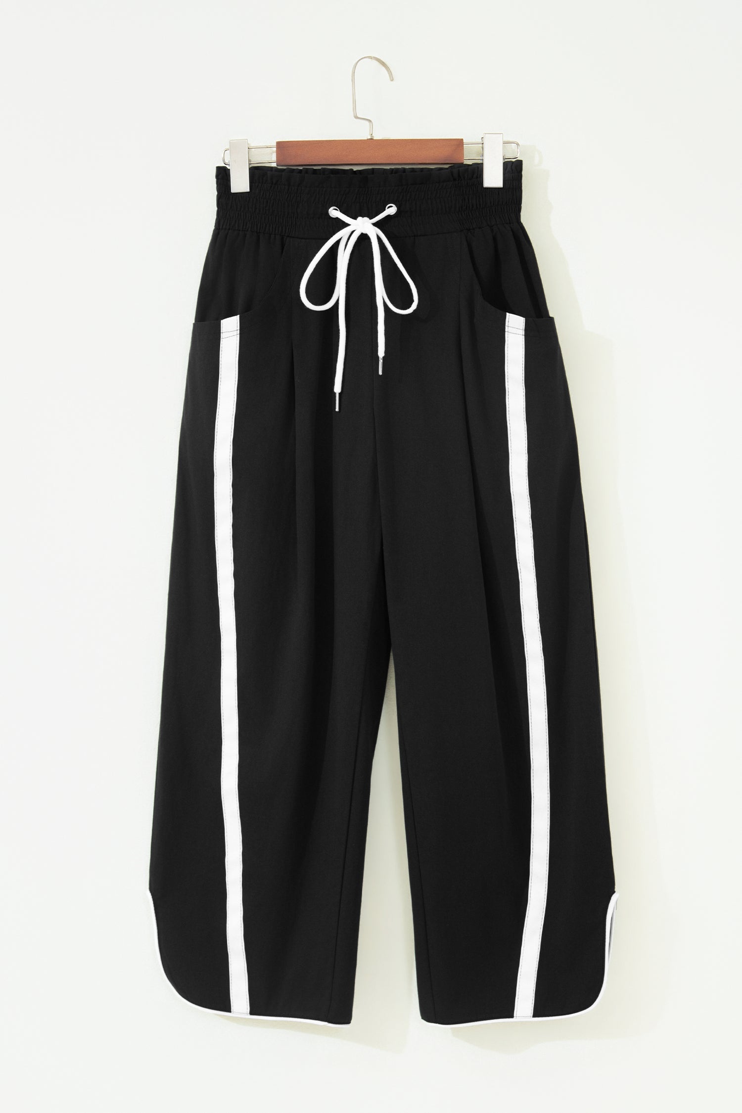 Stripe Smocked Waist Drawstring Cropped Pants