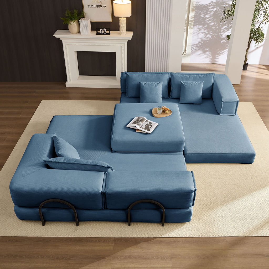 Oversized Upholstered Sectional Sofa Couch Set, Modular 118.2 ' L Shaped Floor Living Room Sofa Set With 6 Pillows, DIY Combination Sofa Couch for living rooms, apartments,bedrooms, Blue