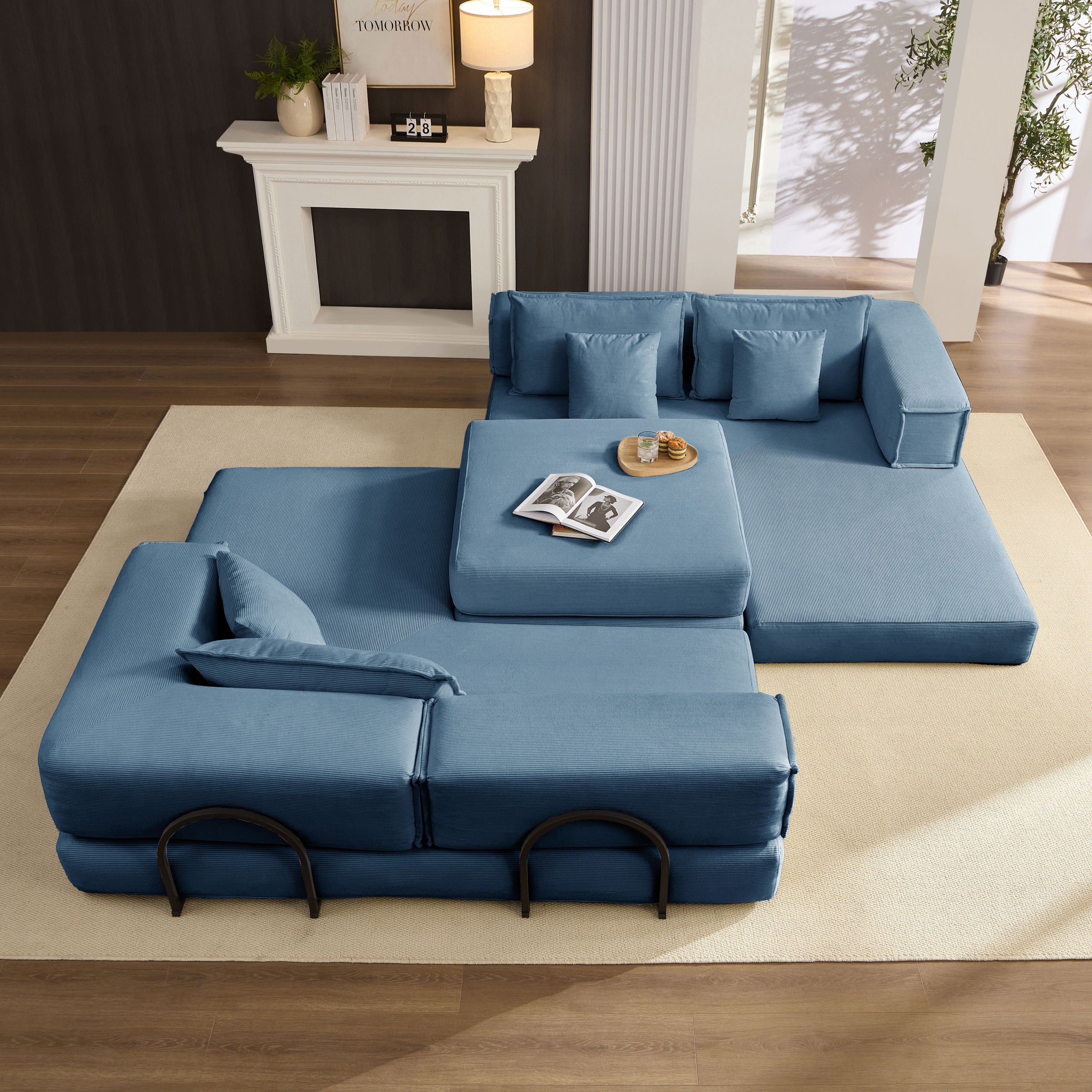 Oversized Upholstered Sectional Sofa Couch Set, Modular 118.2 ' L Shaped Floor Living Room Sofa Set With 6 Pillows, DIY Combination Sofa Couch for living rooms, apartments,bedrooms, Blue