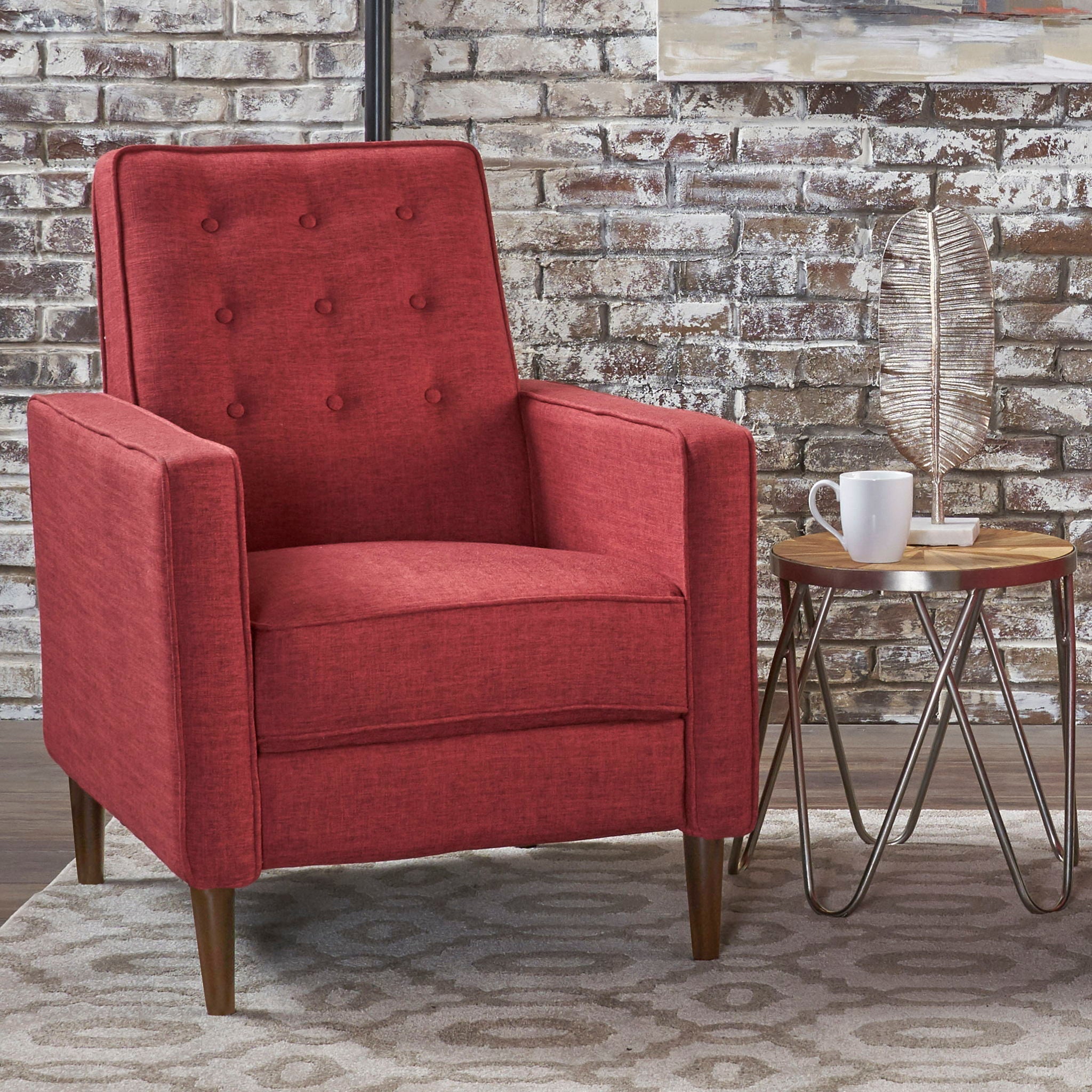 Mid-Century Modern Recliner With Button Tufted Waffle Stitch