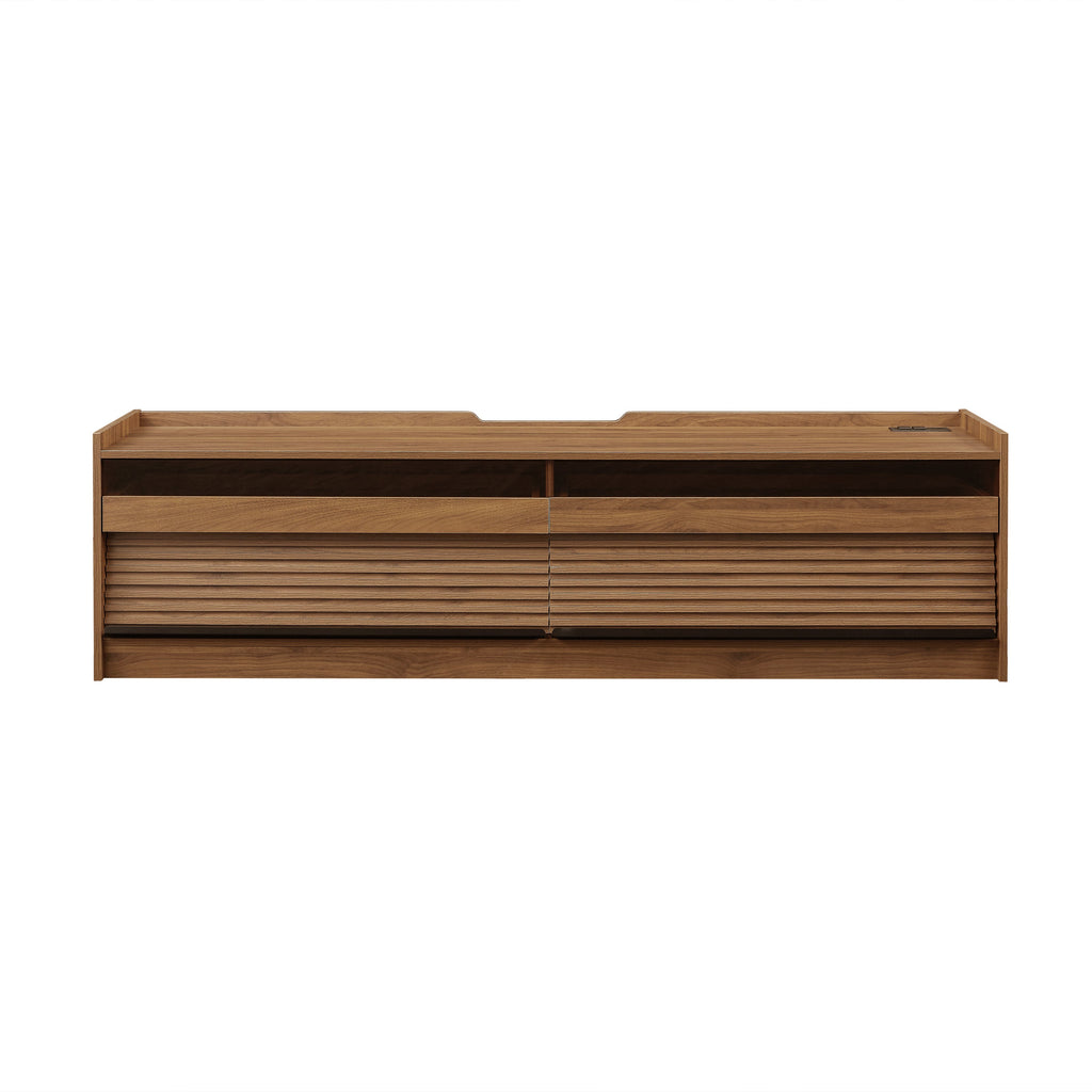 Mirod Modern TV Stand with Ample Storage,4 Drawer Design with Tempered Glass ,Built-in Charging Ports and Ambient LED Lighting ,Versatile for Any Decor Style