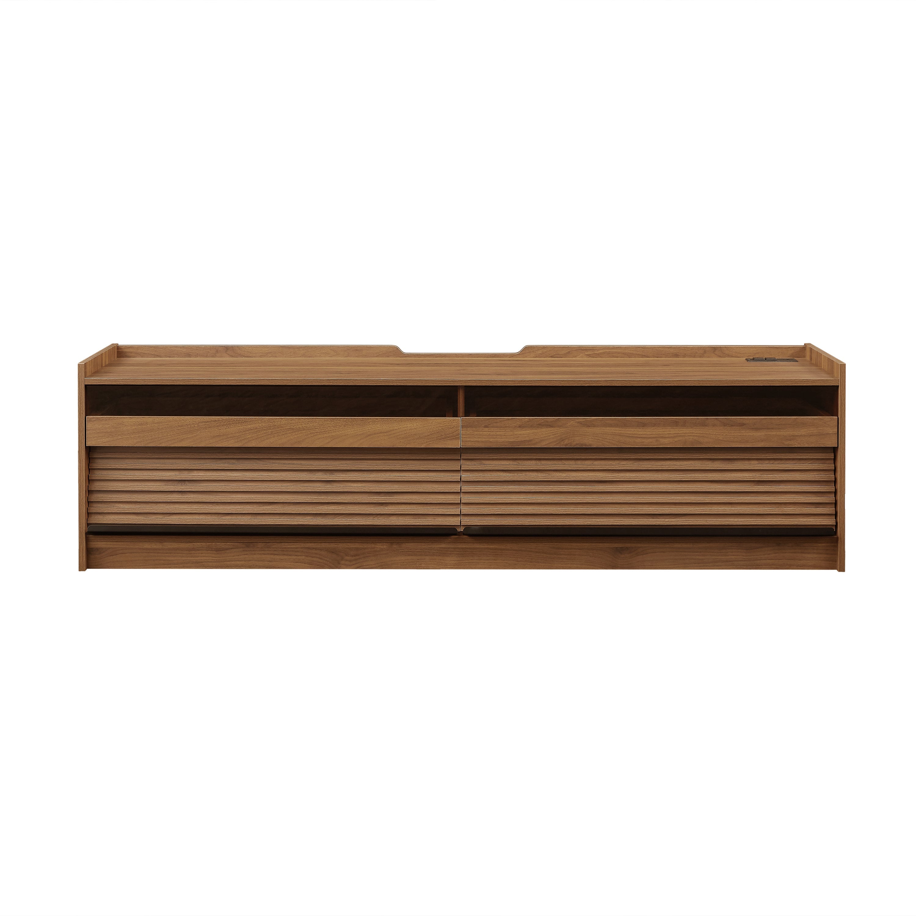 Mirod Modern TV Stand with Ample Storage,4 Drawer Design with Tempered Glass ,Built-in Charging Ports and Ambient LED Lighting ,Versatile for Any Decor Style