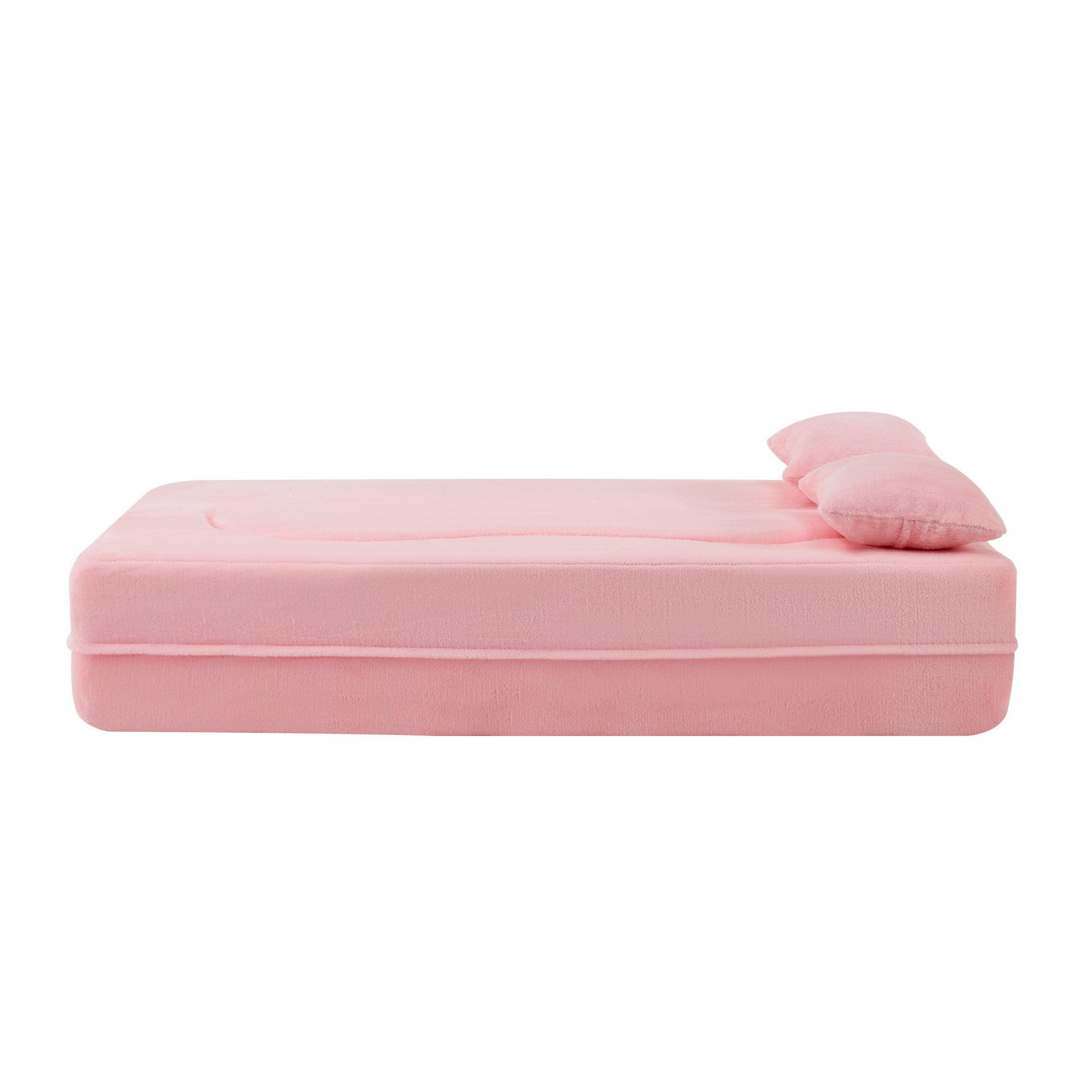 71-inch folding sofa bed, chenille futon sofa bed, high-density foam convertible sofa bed, folding floor sofa bed for living room, guest room, bedroom, pink