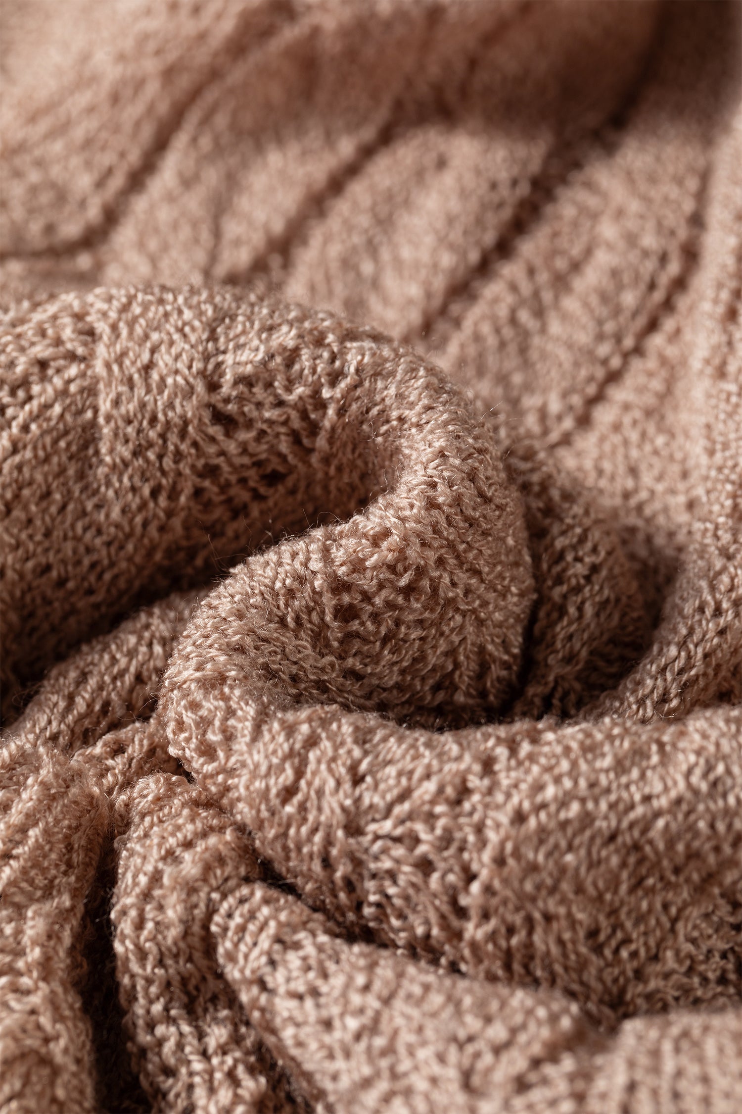 Solid Hollowed Knit Drop Shoulder Open Cardigan