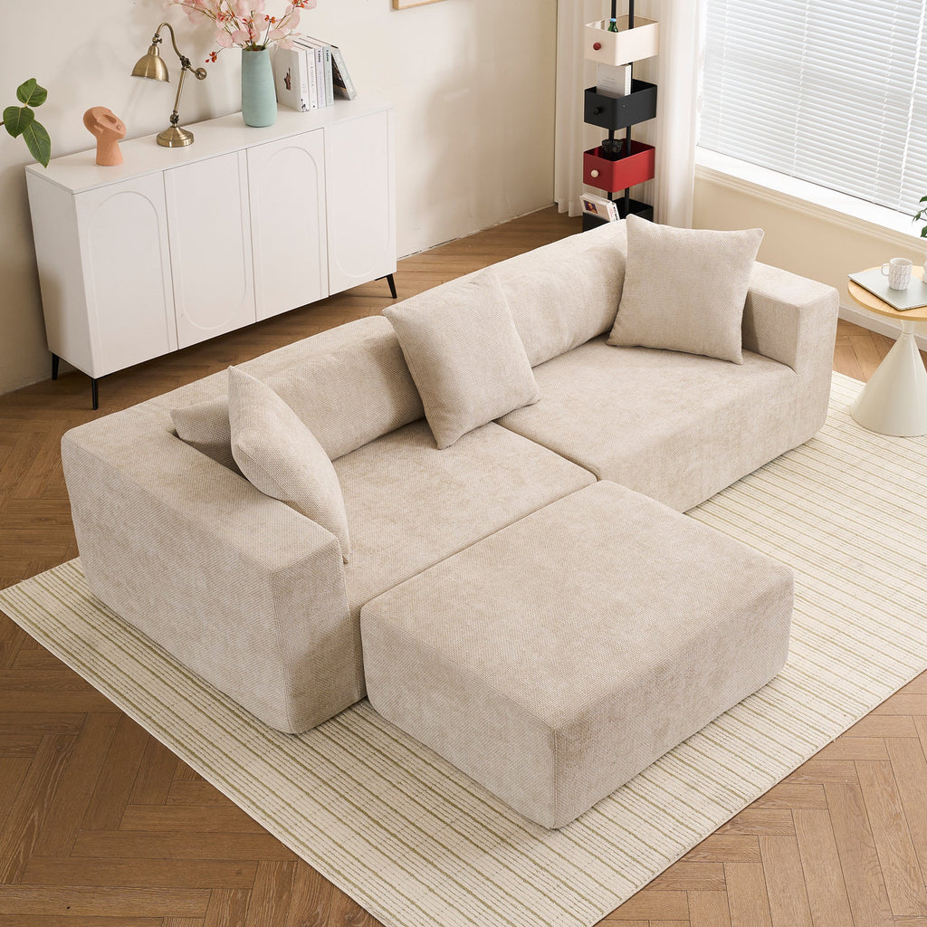 Modular cross-section with L-shaped lounge chair, cloud sofa, living room, bedroom soft cushion sofa - no installation required - chenille fabric  (Beige)