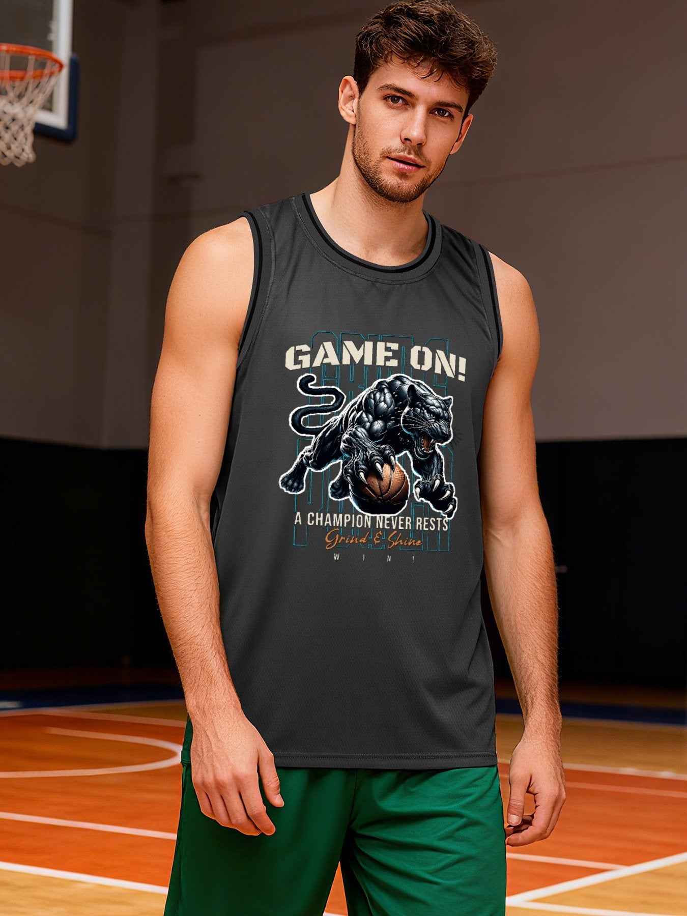 Game On! Grind & Shine Jaguar Dark Grey Basketball Jersey - Front & Back Printing
