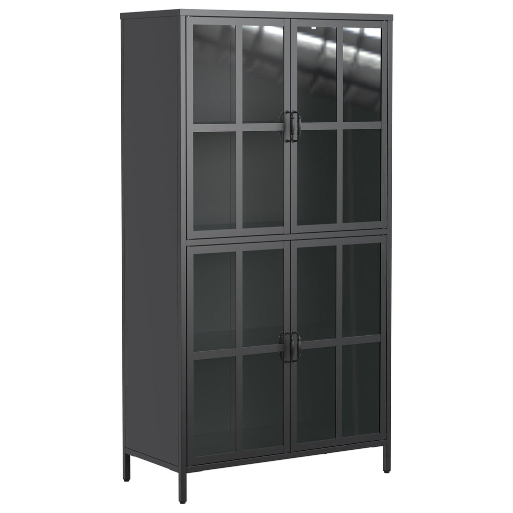 Premium Black Metal Storage Cabinet with Tempered Glass Doors, Adjustable Shelves, and Anti-Tipping Device