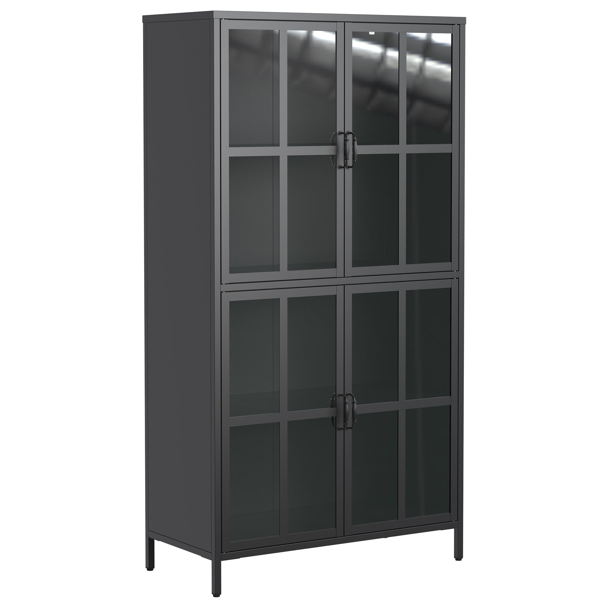 Premium Black Metal Storage Cabinet with Tempered Glass Doors, Adjustable Shelves, and Anti-Tipping Device