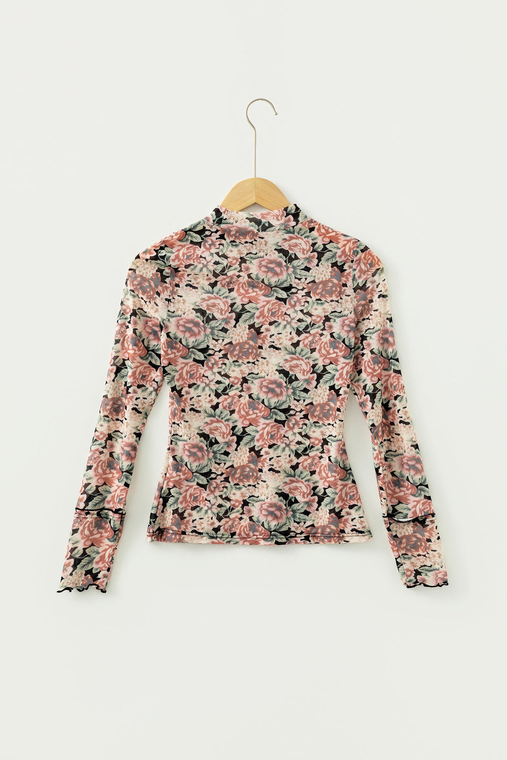 Floral Mesh Mock Neck Long Sleeve Top