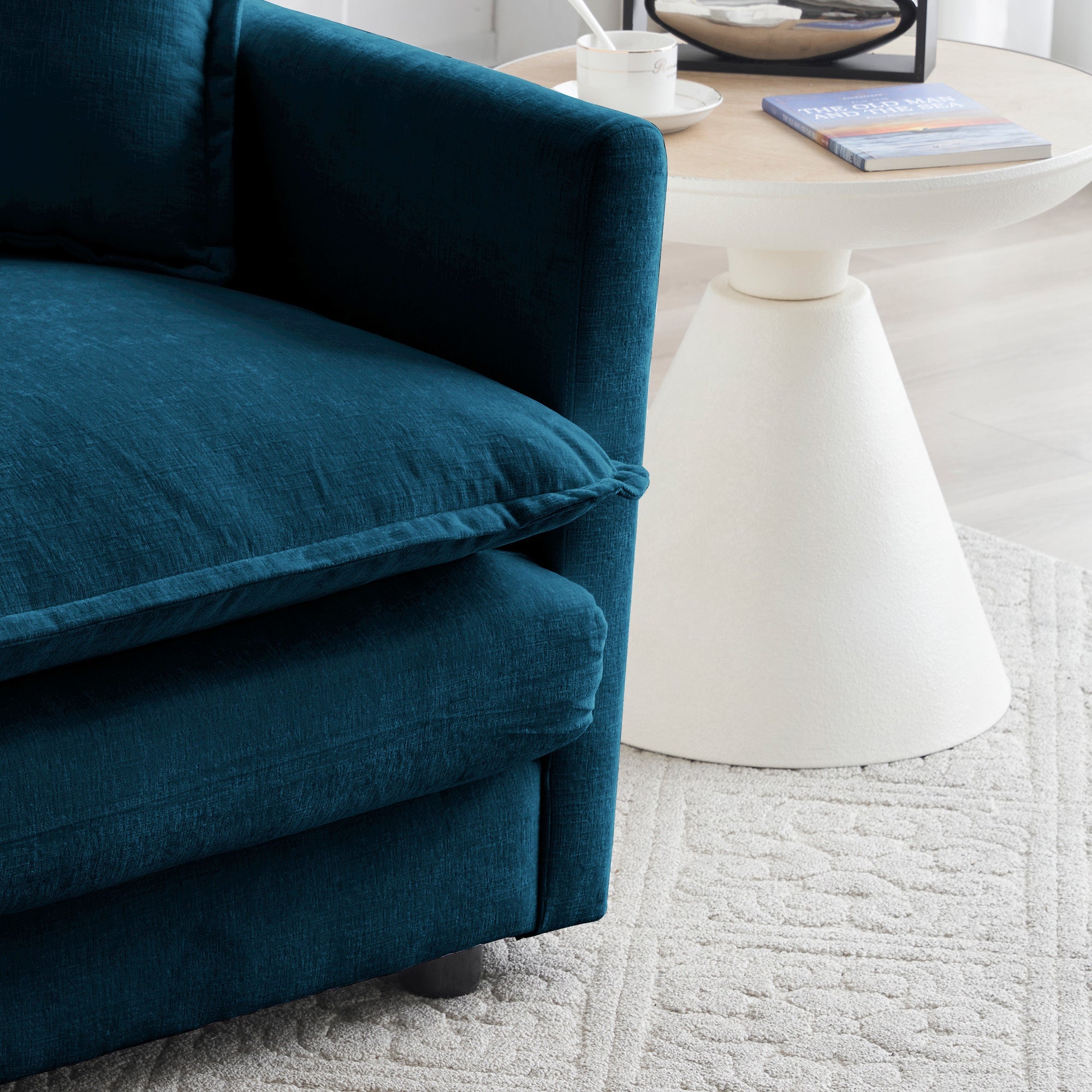 Sofa Set of 3, 1+1+3 Seats Living Room Sofa Set, Accent Chair, Loveseat, and Three-Seat Sofa Modern Style Round Arms 3 Piece Sofa Set, Blue