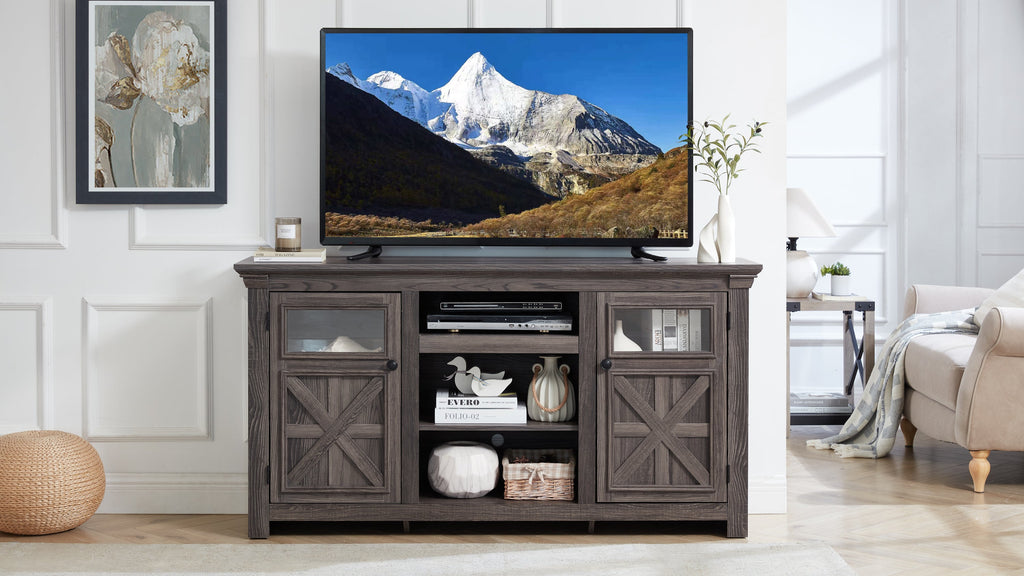 2 Doors Cabinet Farmhouse  Cabinet, Farmhouse TV Stand Barn Design,Modern Farmhouse TV Media Stand, Large Barn Inspired Home Entertainment Console,GREY, 60.23'W*15.35'D*31.7'H