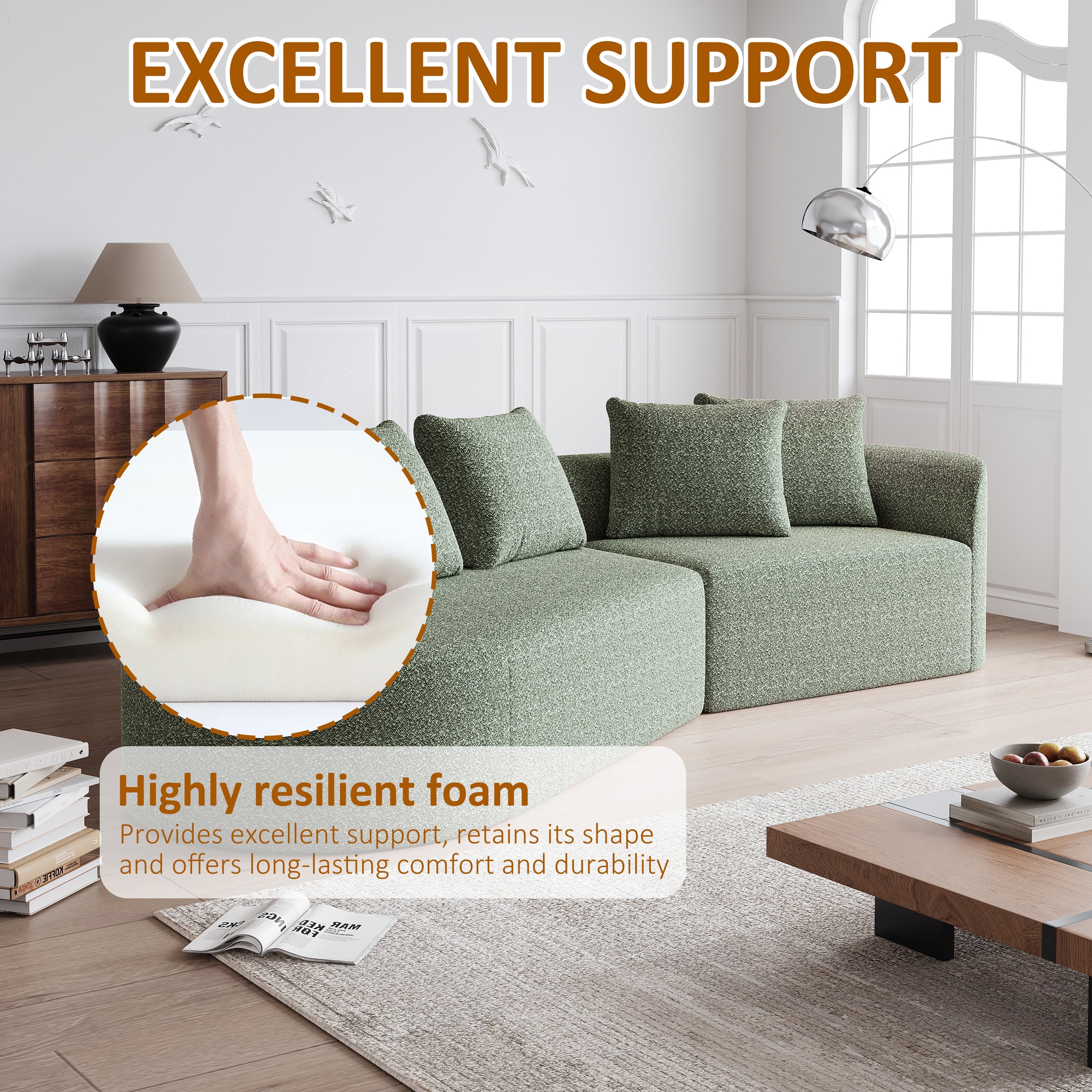 Modern Upholstered Oversized Sectional Sofa, 112-Inch Chenille 4-Seater Extra Deep & Wide Seat Curved Cloud Couch with 4 Throw Pillows, Free Combination Sofa Couch for Living Room,Bedroom
