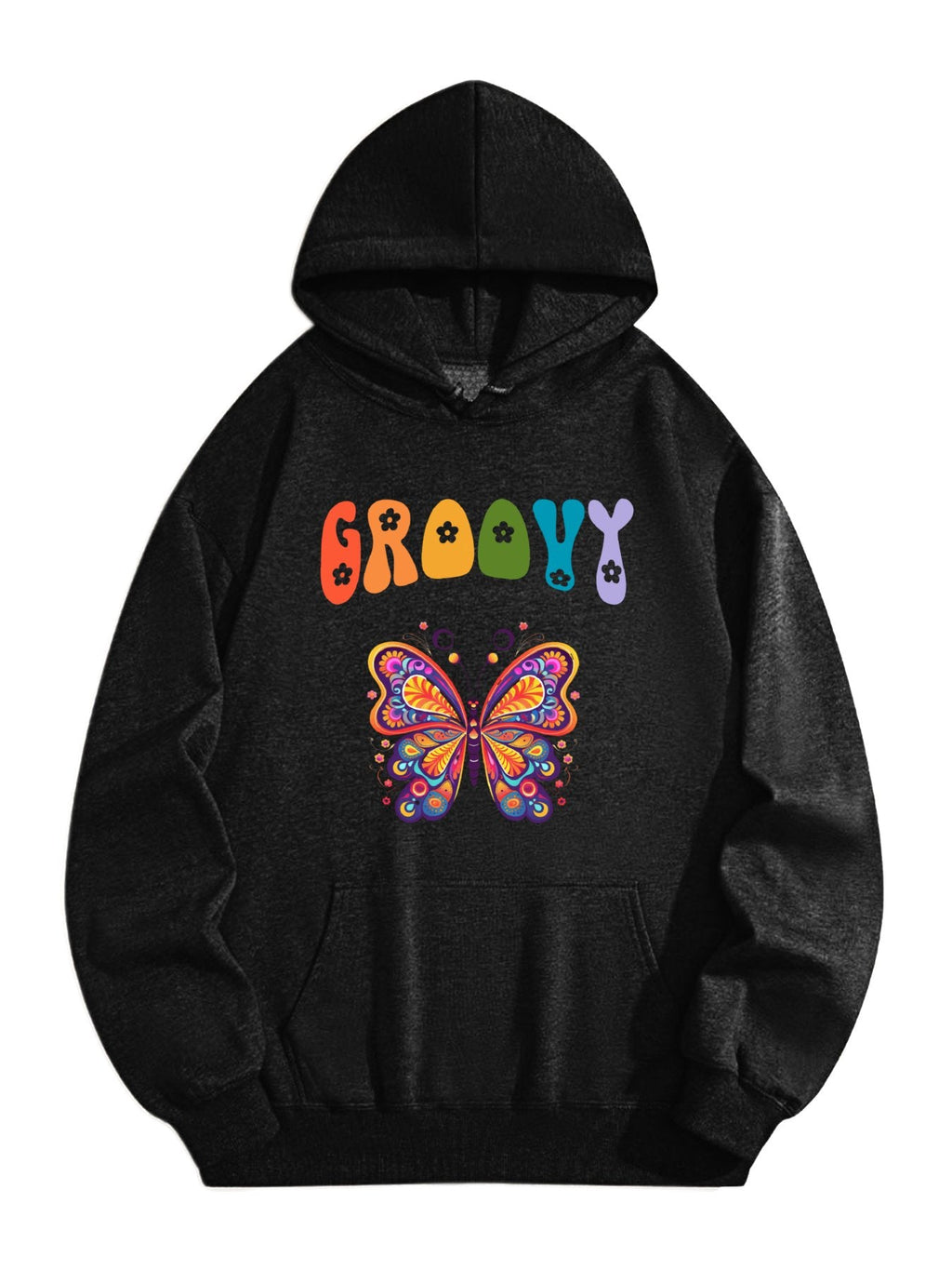 Groovy Butterfly Hooded Sweatshirt with Drawstring (Front Print)