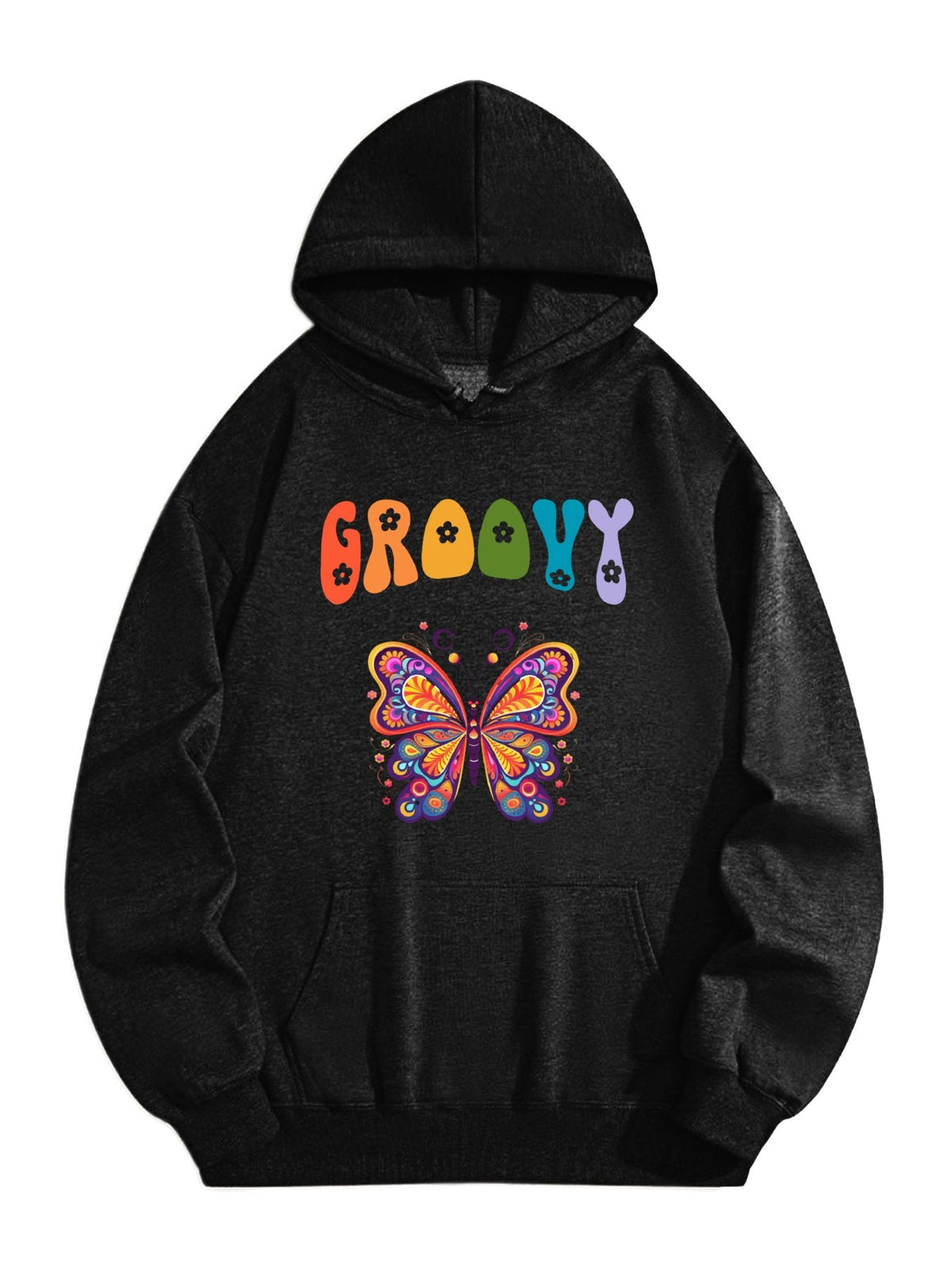 Groovy Butterfly Hooded Sweatshirt with Drawstring (Front Print)