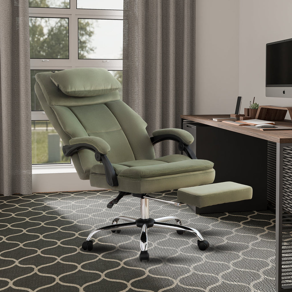Office Chair, Big and Tall Executive Office Chair with Footrest & Removable Headrest, High Back Ergonomic Computer Desk Chair Work Chair With Comfortable Frosted Velvet (Green)