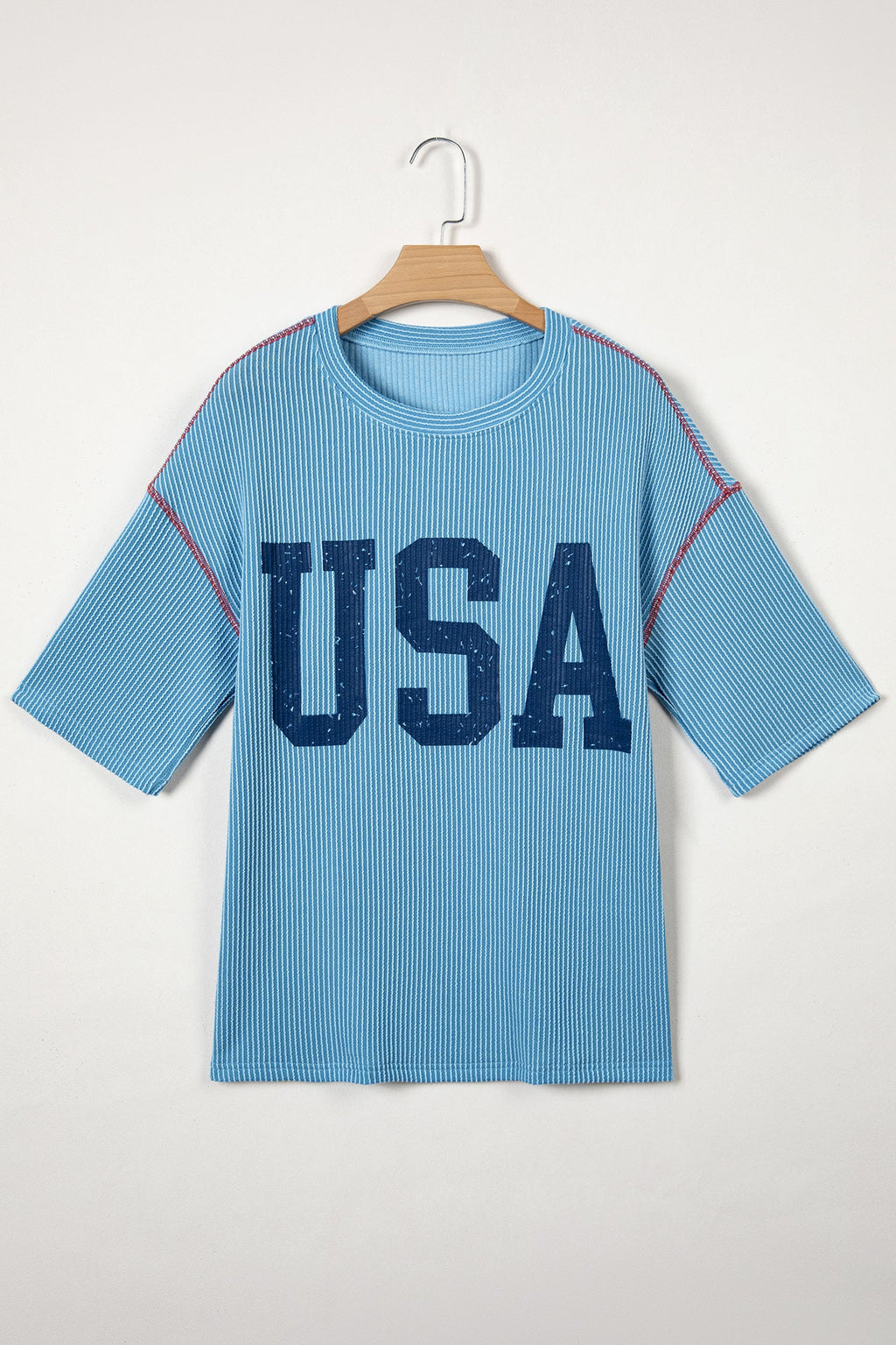 USA Corded Knit Short Sleeve Graphic Top