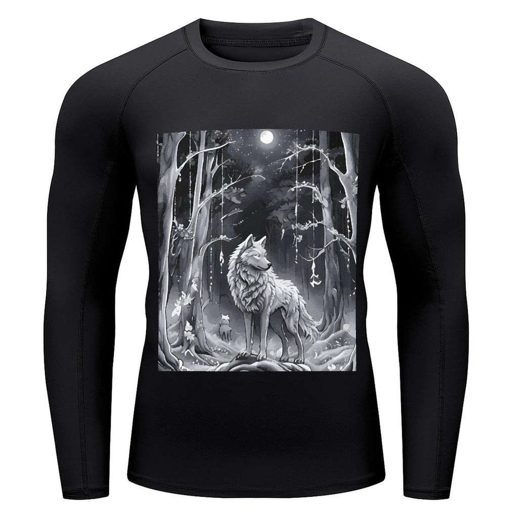 Ethereal Wolf in the Moonlight Men's Long-Sleeve Surfing Top (Front Printing)