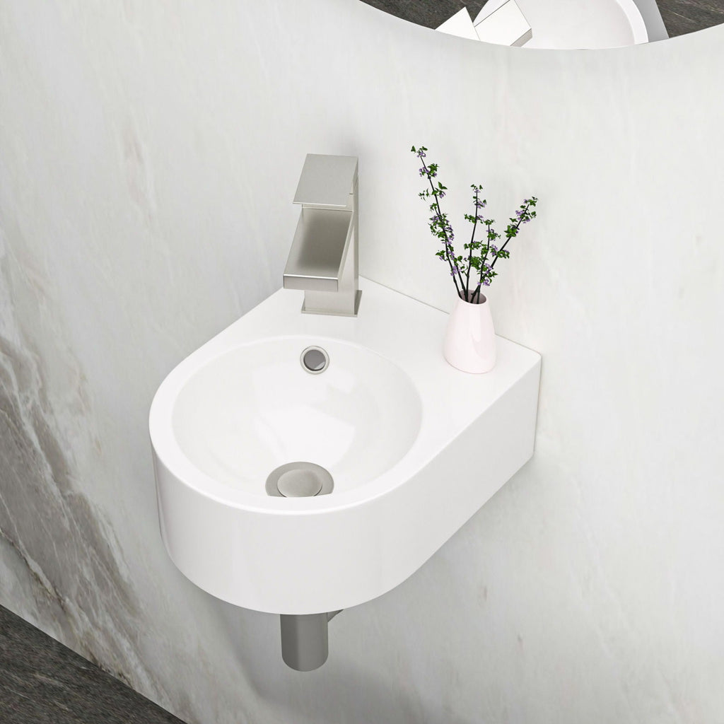 Modern Rectangle Wall Mount Bathroom Sink With Single Faucet Hole - White