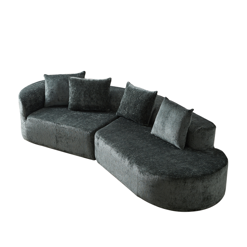 Modern Upholstered Oversized Sectional Sofa, 114-Inch Chenille 4-Seater Extra Deep & Wide Seat Curved Cloud Couch with 4 Throw Pillows, Free Combination Sofa Couch for Living Room,Bedroom
