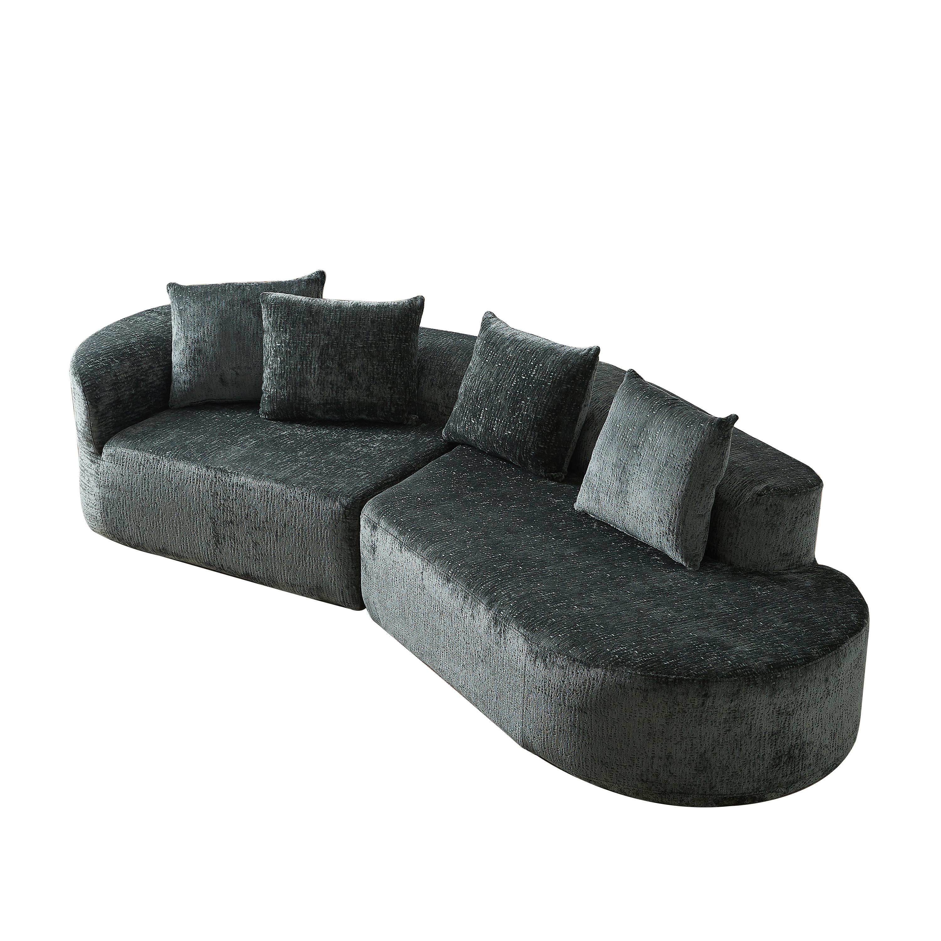 Modern Upholstered Oversized Sectional Sofa, 114-Inch Chenille 4-Seater Extra Deep & Wide Seat Curved Cloud Couch with 4 Throw Pillows, Free Combination Sofa Couch for Living Room,Bedroom