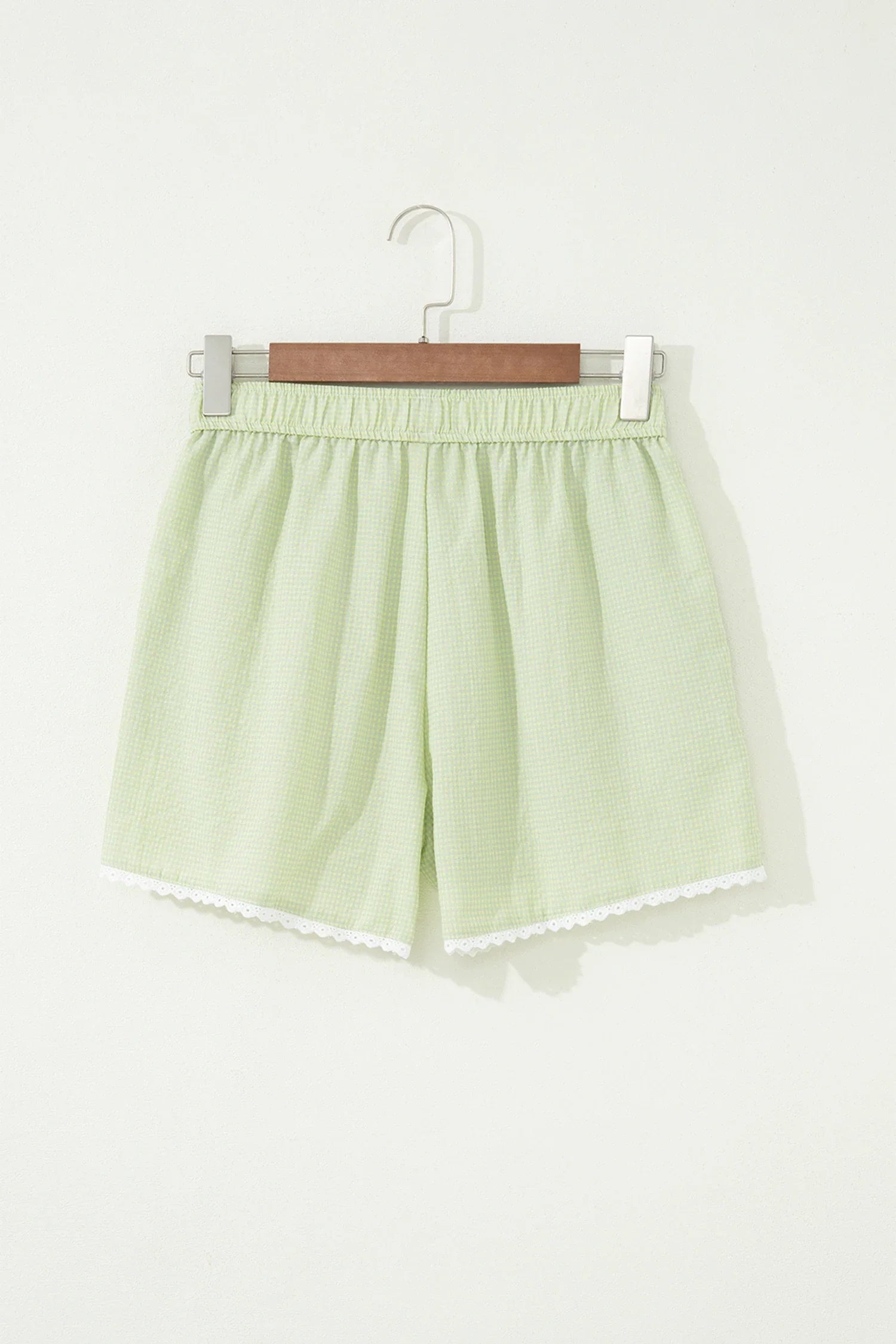 Gingham Plaid Button Lace Trim Boxer Shorts