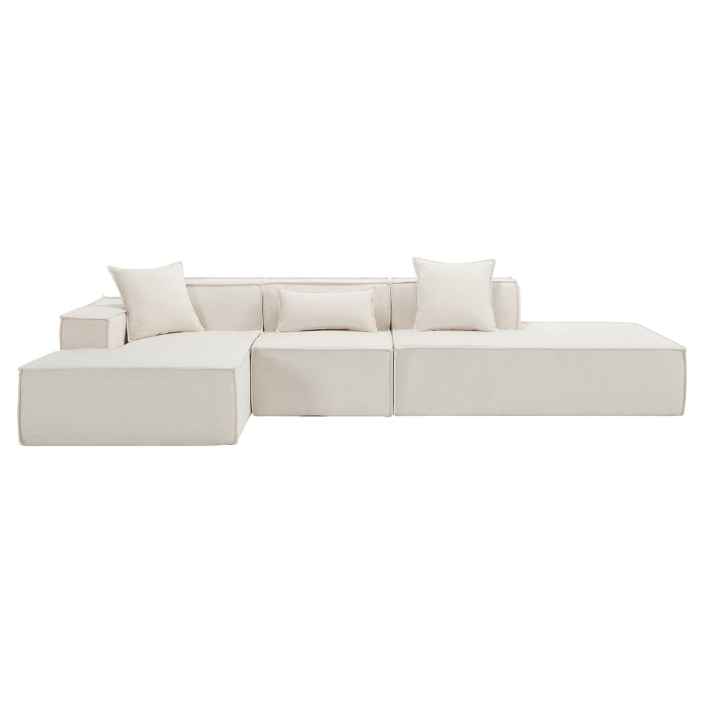 [VIDEO PROVIDED] Modular combination living room sofa set, modern minimalist sofa, free installation sofa, L-shaped, Italian minimalist tofu block sofa, Left-Hand Facing,Terrycloth fabric , Beige