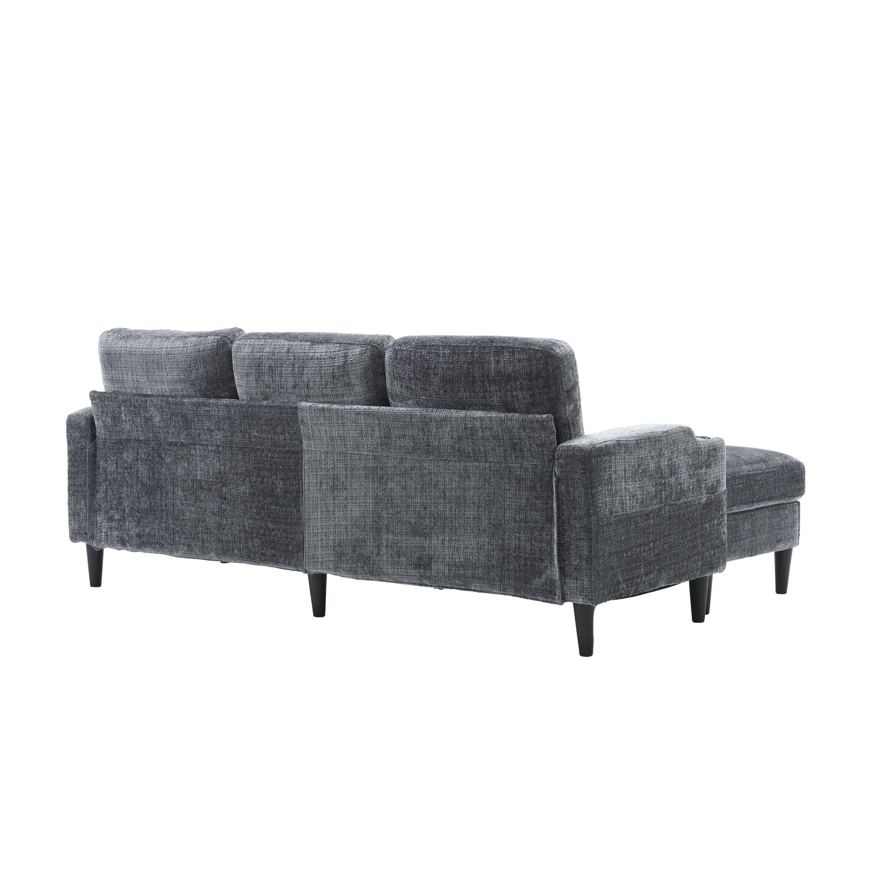UNITED  WE WIN Sofa for three, solid wood frame, Chenille fabric, side pocket, with two cup holders, footstool with storagestorage sofa /Living room sofa cozy sectional  sofa