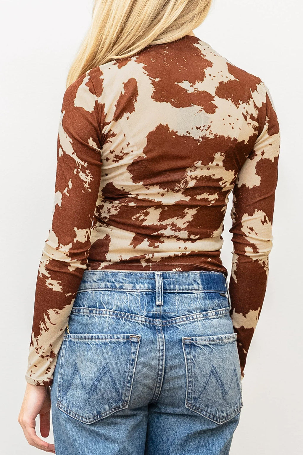 Western Cow Mock Neck Long Sleeve Top