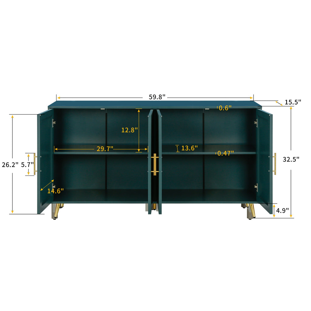 Wood TV Stand with Storage Cabinet & Adjustable Shelves, Media TV Console for Living Room Bedroom(Navy Blue)