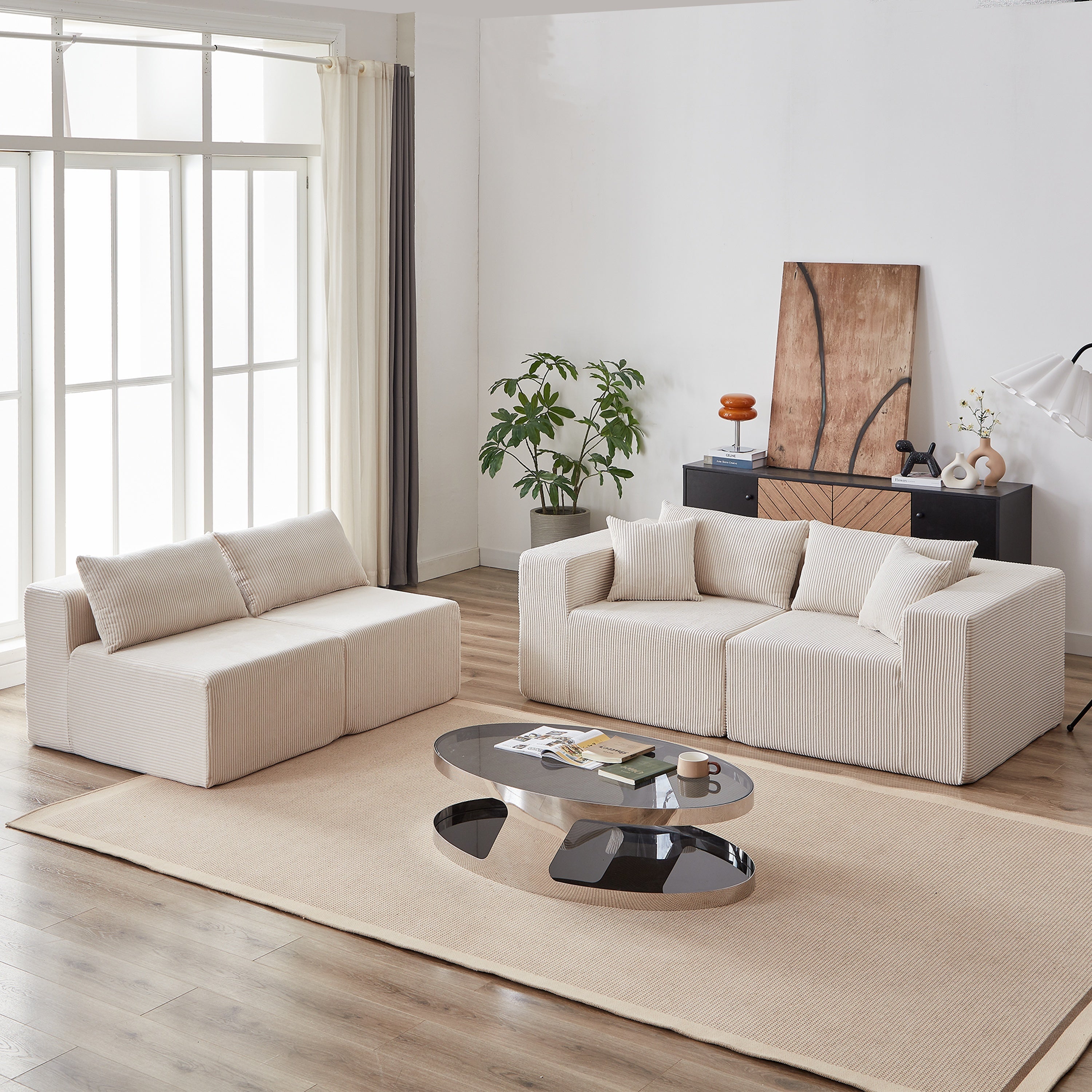 104-Inch Corduroy Modular L Shaped Sectional Sofa,Luxury Floor Couch Set,Upholstered Indoor Furniture,Foam-Filled Compressed Sofa for Living Room,Bedroom,4 PC Free Combination