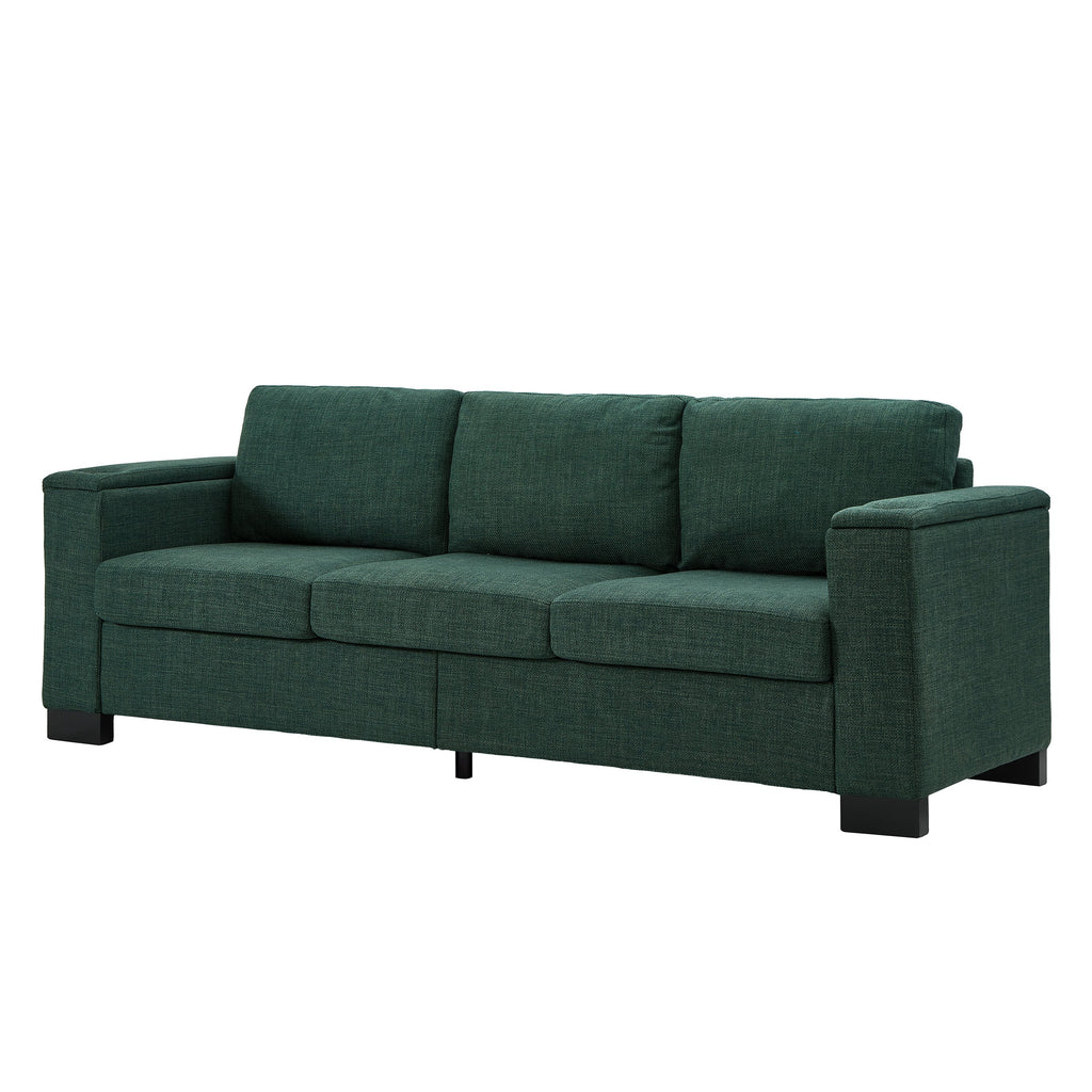 93.7' Modern Style Living Room Sofa Fabric Couch,Square Arm Sofa with Cup Holder,Storage Sofa,Upholstered Polyester Green.