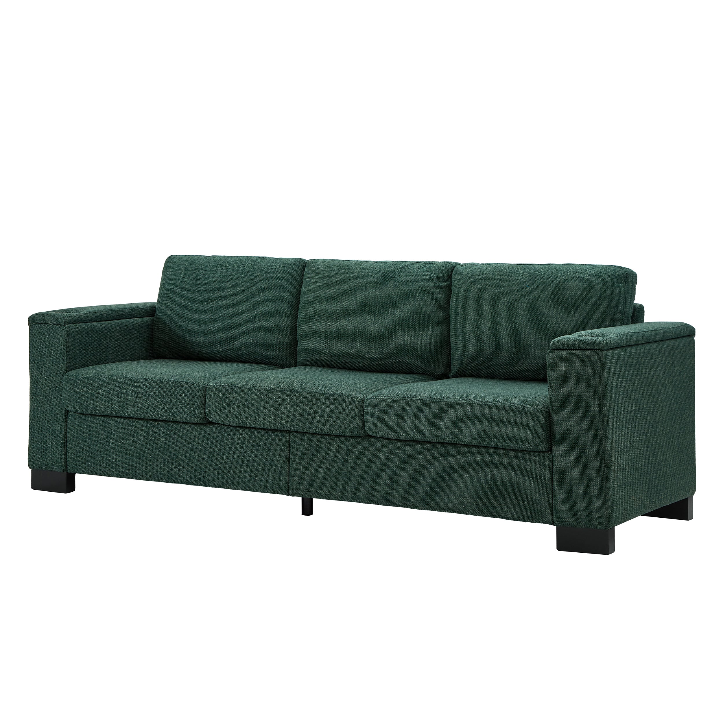 93.7' Modern Style Living Room Sofa Fabric Couch,Square Arm Sofa with Cup Holder,Storage Sofa,Upholstered Polyester Green.