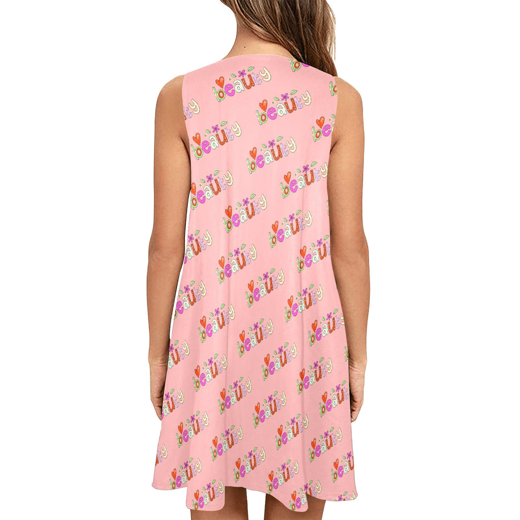 Women's Pink Beauty Sleeveless A-Line Short Dress with Pockets