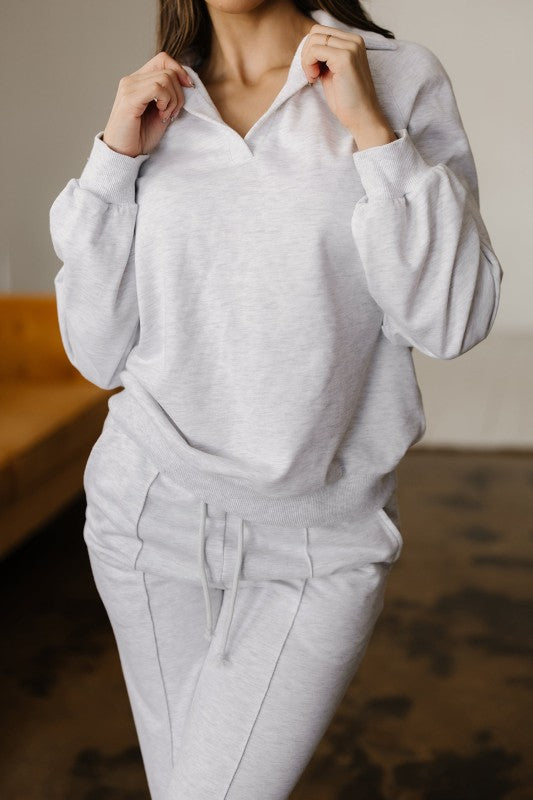 Solid V-Neck Pullover and Drawstring Sweatpants Se