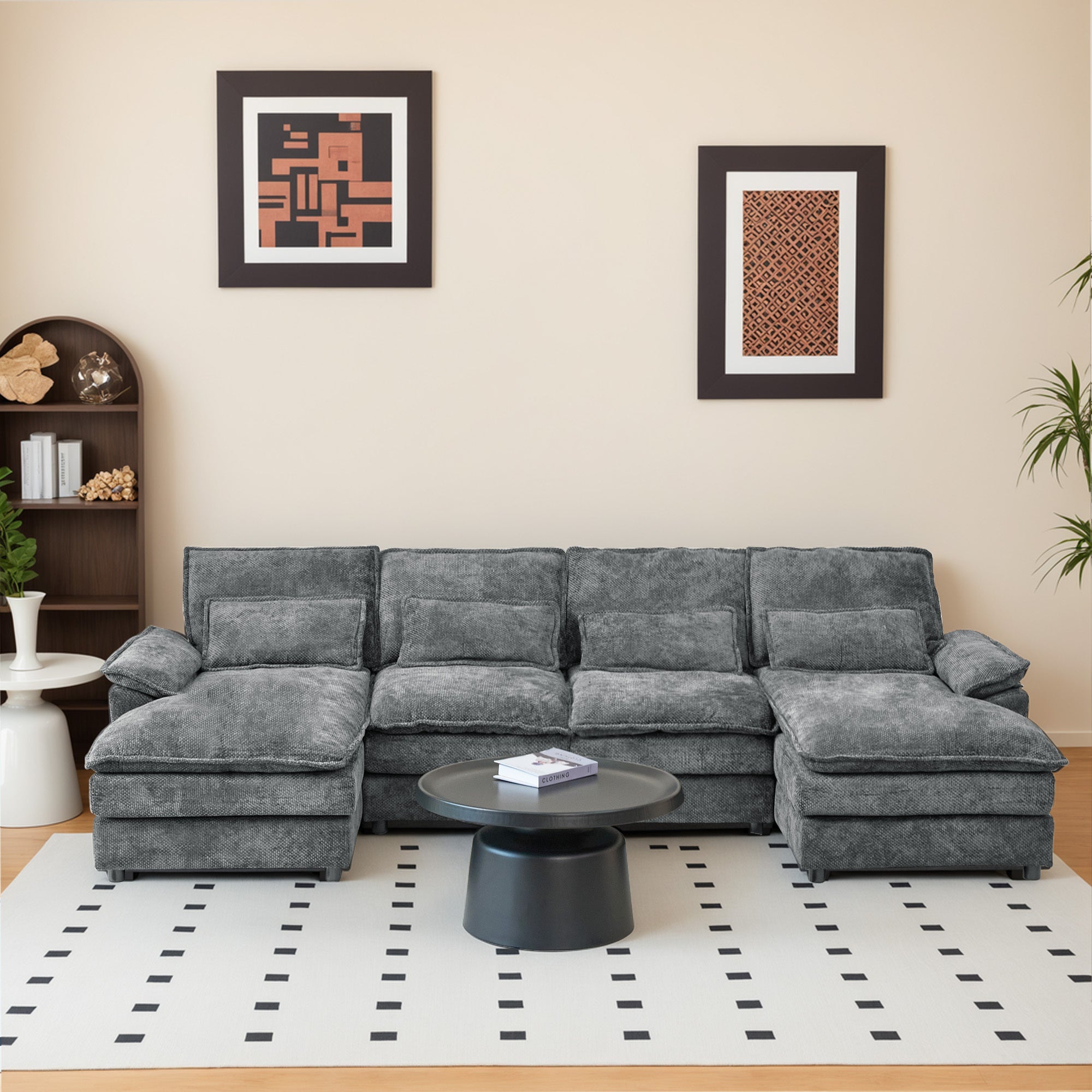 110' Modular Sectional Sofa Cloud Couch with Double Chaise Lounge , U Shaped Chenille Upholstered Leisure Sofa&Couches with Memory Foam and Waist Pillows for Living Room Office,Grey.