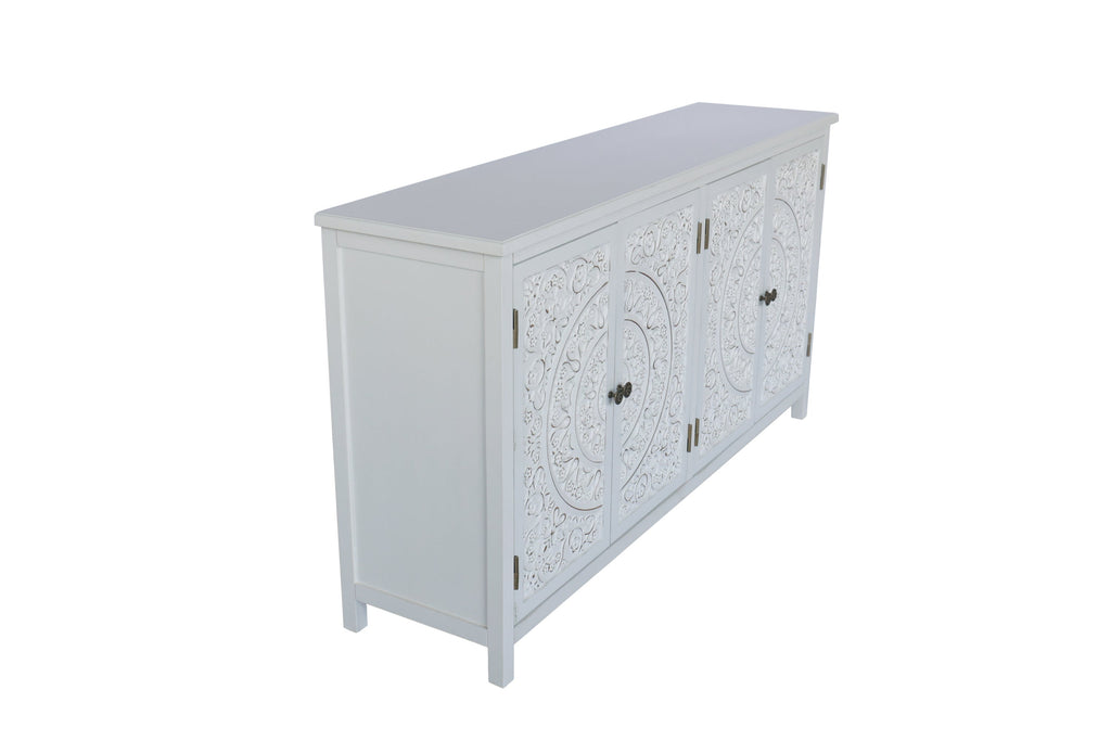 60'White Accent Cabinet with 4 Doors, Rustic Wood Sideboard Pantry Cabinet - Versatile Buffet Cabinet with Storage for Home Decor and Organization chic cabinet