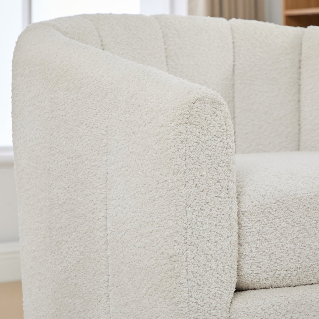 Modern Ivory Chenille Cushioned Metal Base Swivel Barrel Chair, 32.28' Wide Upholstered Tufted Pumpkin-Shape Club Armchair