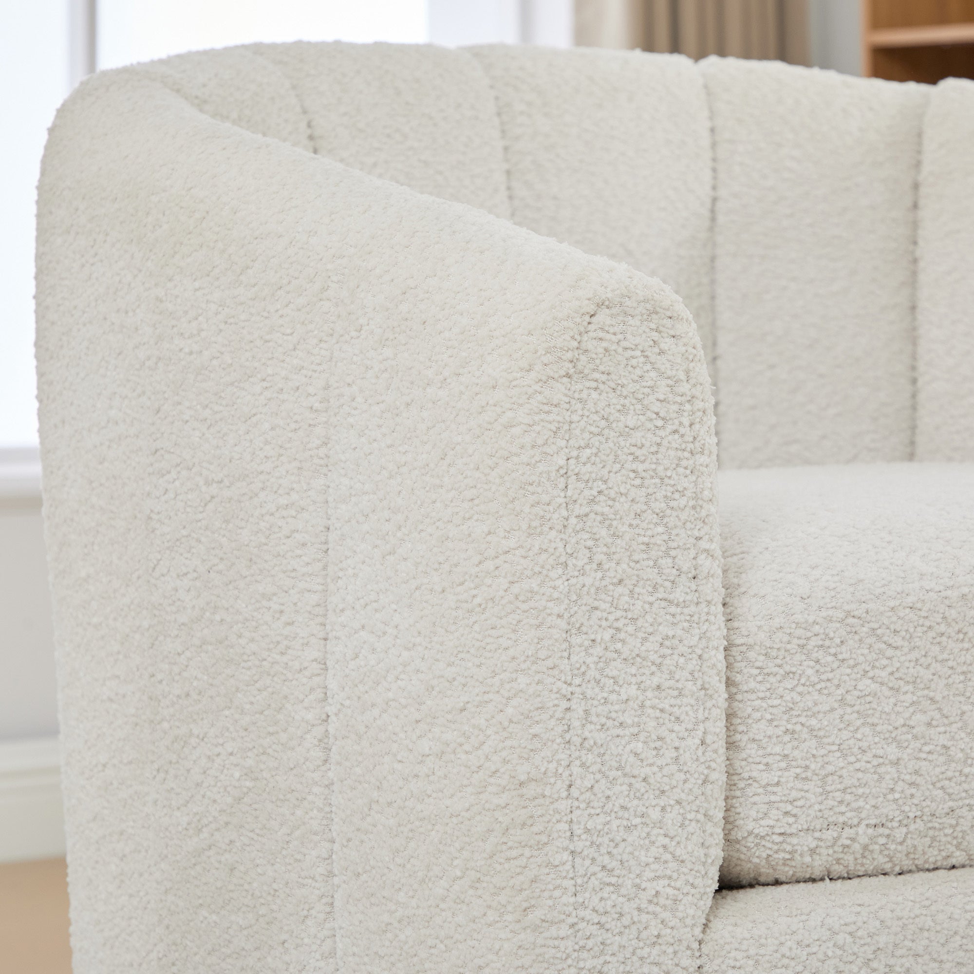 Modern Ivory Chenille Cushioned Metal Base Swivel Barrel Chair, 32.28' Wide Upholstered Tufted Pumpkin-Shape Club Armchair