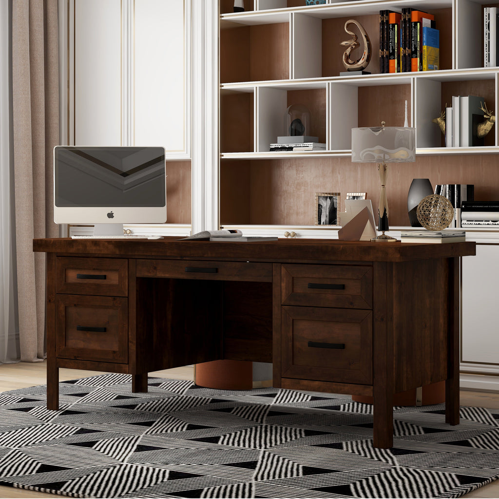 71 inch Executive Desk, No Assembly Required, Whiskey Finish