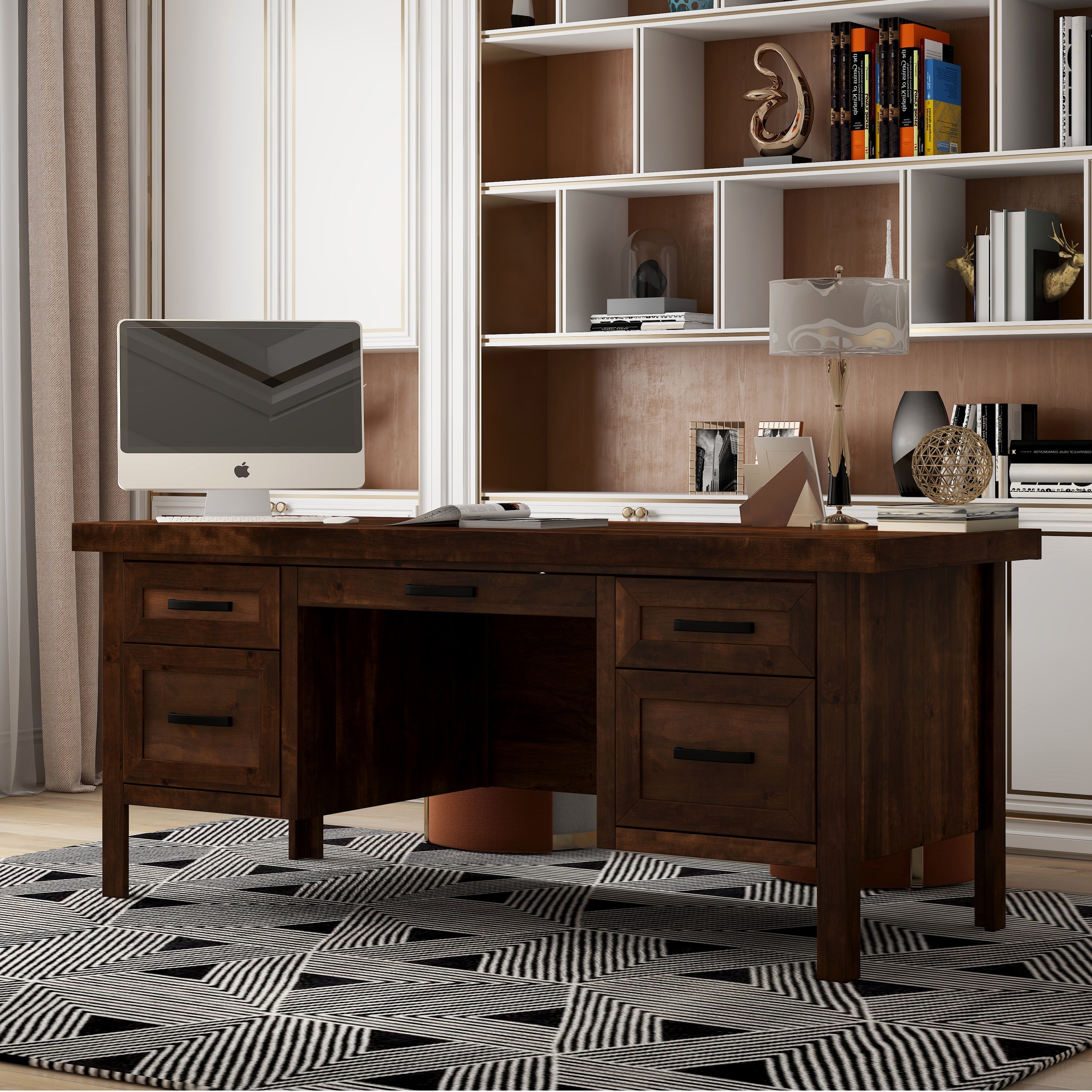 71 inch Executive Desk, No Assembly Required, Whiskey Finish